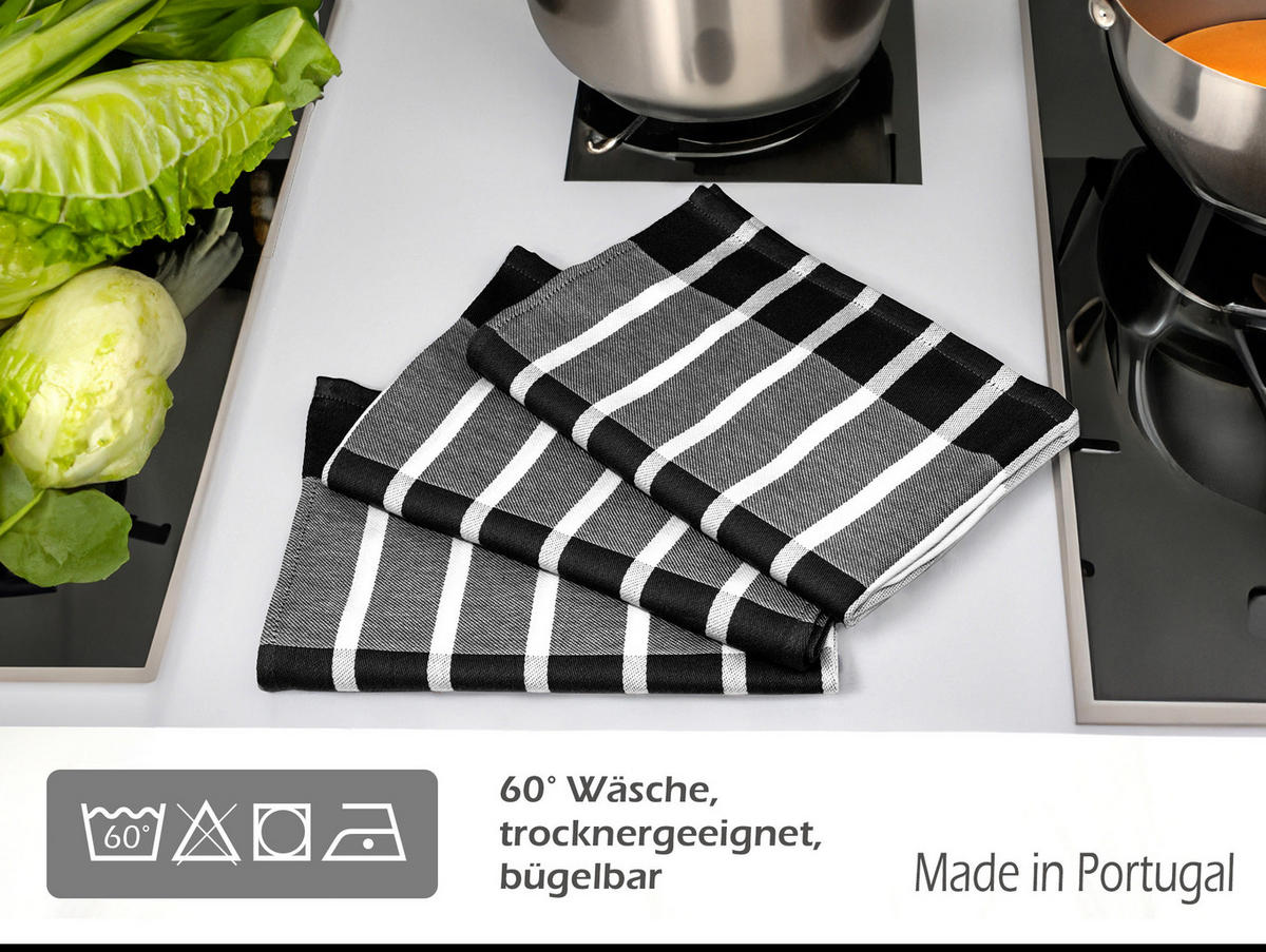 GESCHIRRTÜCHER 50x70 cm, 6er Set, Lüttich Schwarz - Weiß - Schwarz/Weiß, Textil (50/70cm) - Lashuma