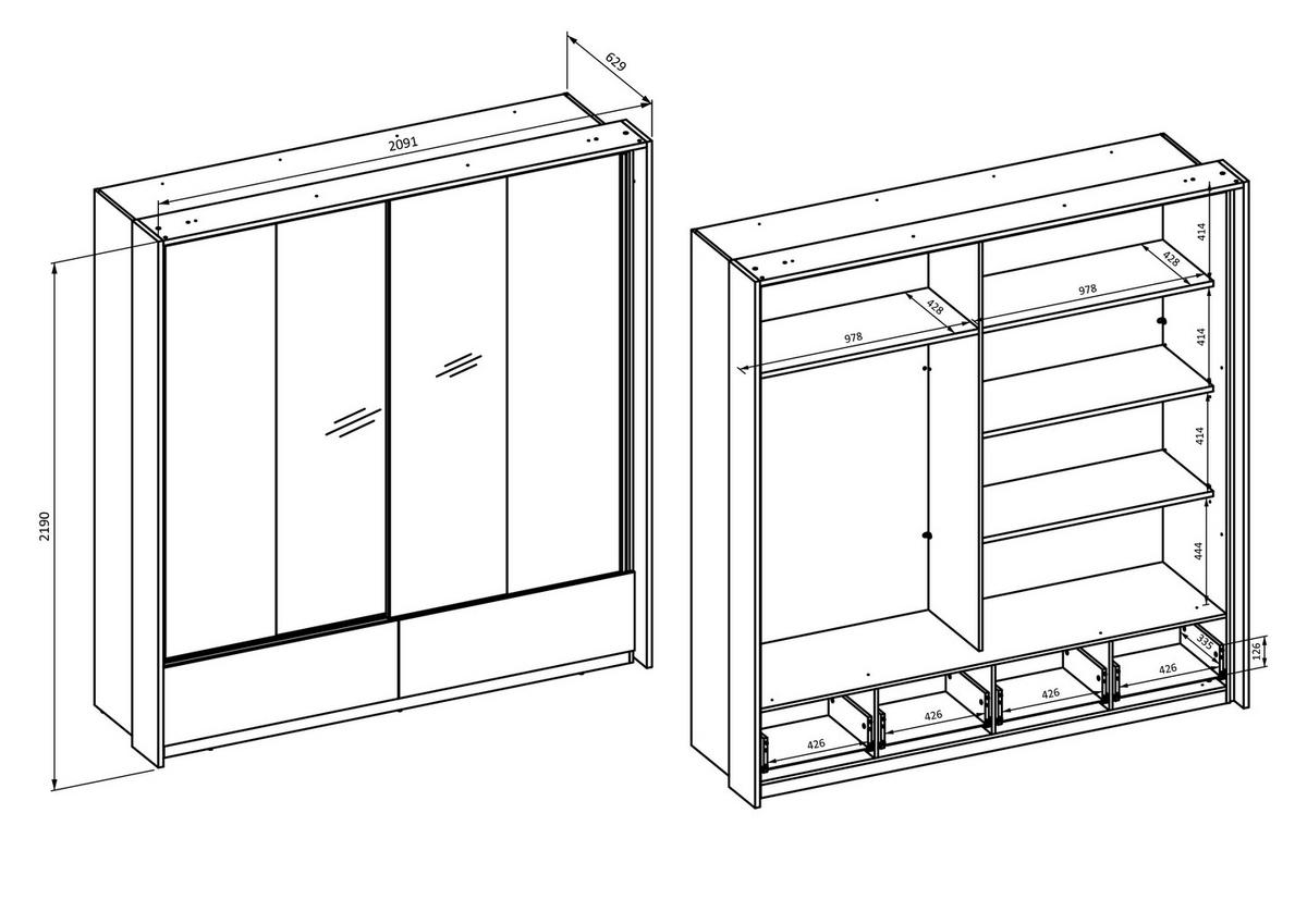 SCHWEBETÜRENSCHRANK PRESARO 209,1/219/62,9 cm 2-türig mit Spiegel Eiche Mauvella - Eichefarben/Beige, Holzwerkstoff (209.1/219/62.9cm) - MASSENO