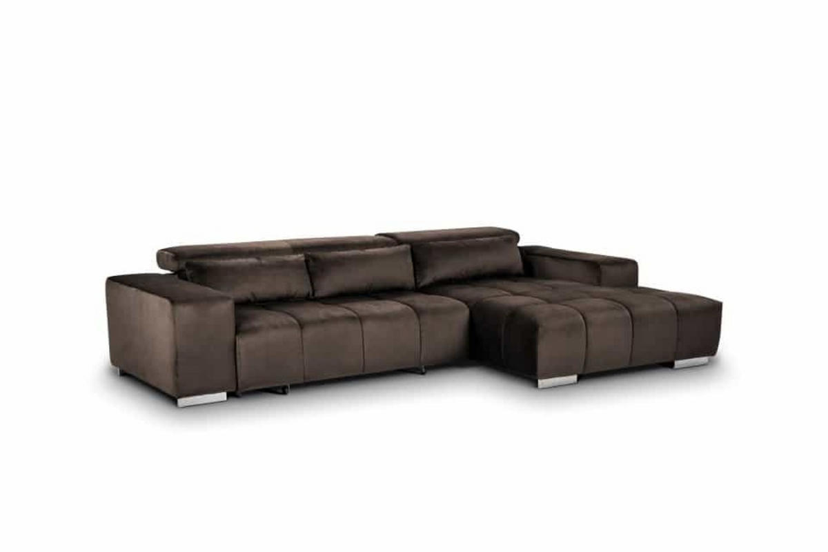 ECKSOFA mit elektrischem Sitzvorschub und verstellbaren Kopflehnen - Chromfarben/Braun, Textil (186/307cm) - Cotta