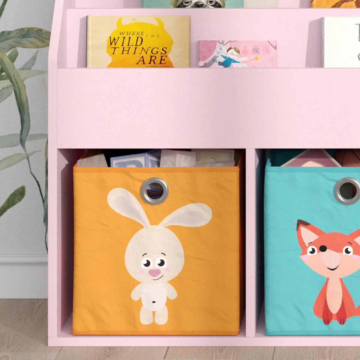 KINDERREGAL Luigi Rosa 72 x 79 cm mit 2 Faltboxen (Fuchs, Hase) - Pink, Holzwerkstoff (72/79/30.7cm) - Vicco