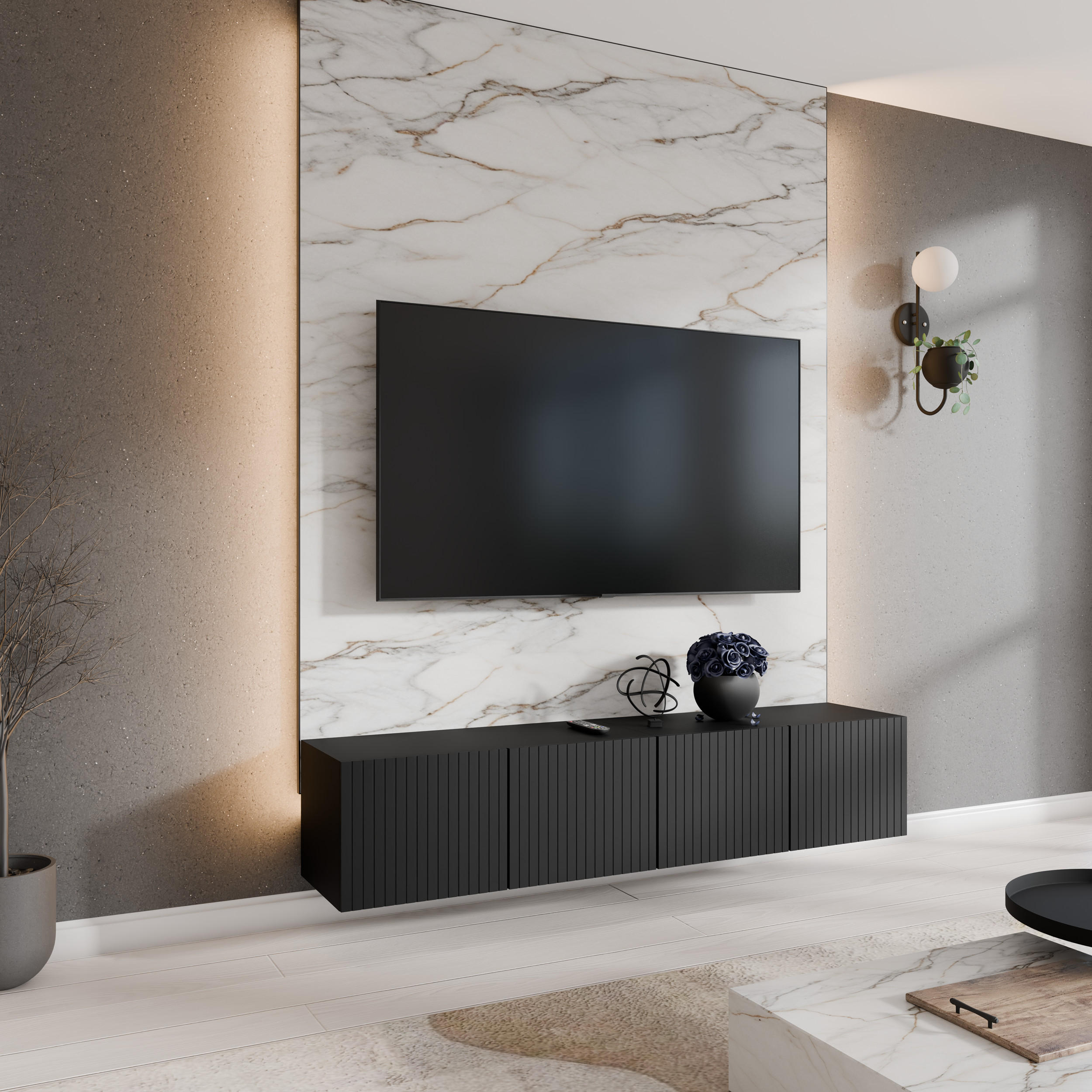 TV-SCHRANK MIO - Schwarz, Holzwerkstoff (200/41/40cm) - Meblini
