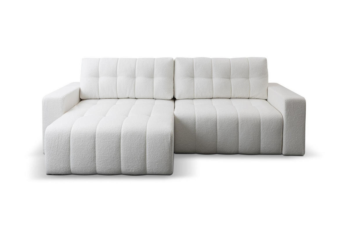 ECKSOFA Masina Weiß, Schlafsofa aus Veloursstoff - Weiß, Holzwerkstoff (245/143cm) - Bettso
