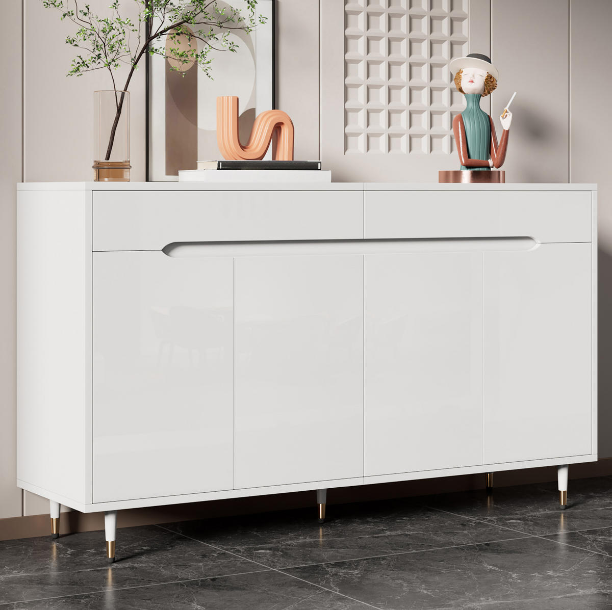 SCHUHSCHRANK 140/39/84 cm in Weiß mit 2 Türen, 2 Schubladen und Soft-Close - Weiß, Holzwerkstoff (140/84/39cm) - BEAOK