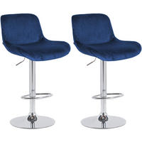 BARHOCKER 2er Set Samt Blau - Chromfarben/Blau, Textil/Metall (50/85/50cm) - CLP