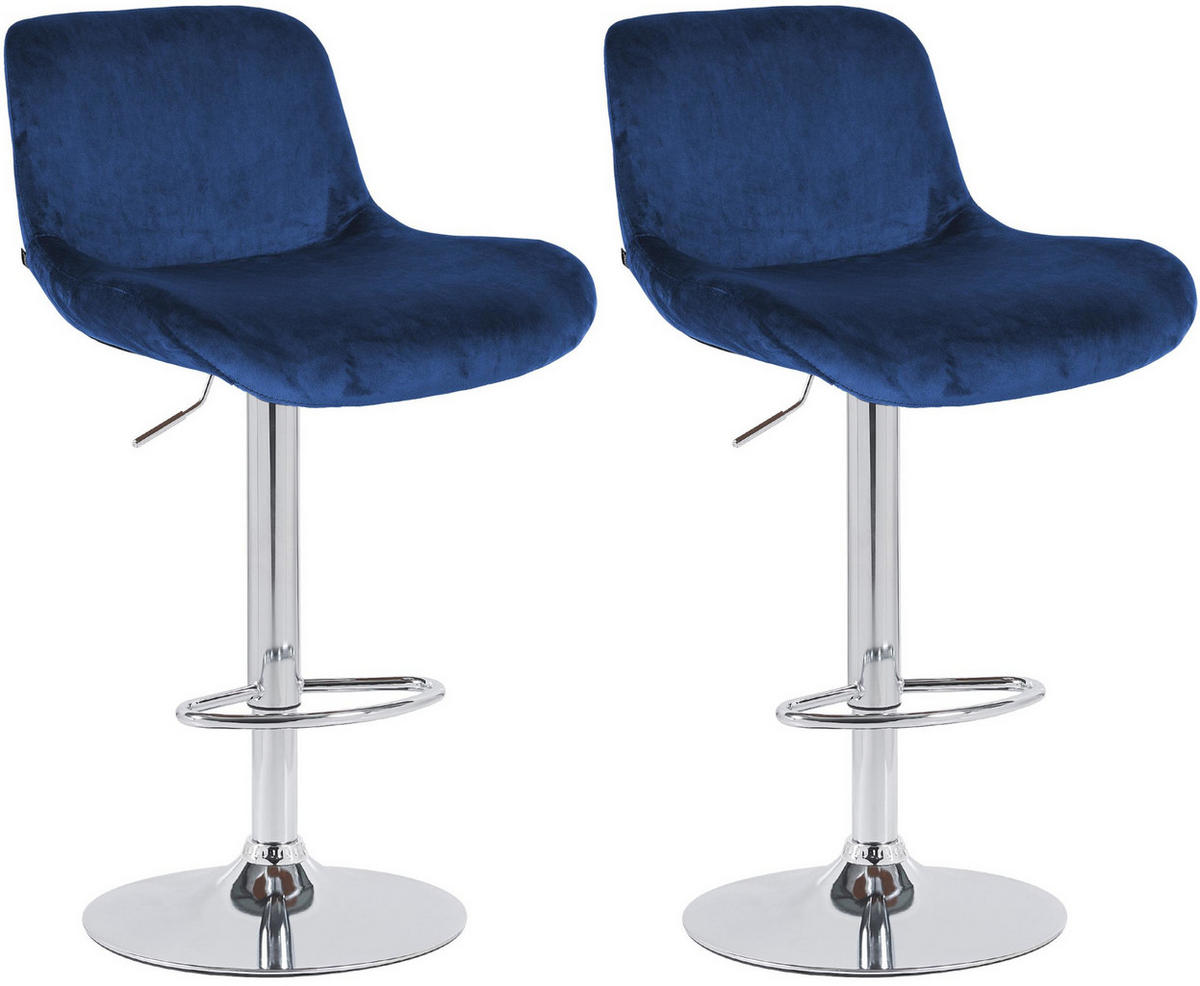 BARHOCKER 2er Set Samt Blau - Chromfarben/Blau, Textil/Metall (50/85/50cm) - CLP
