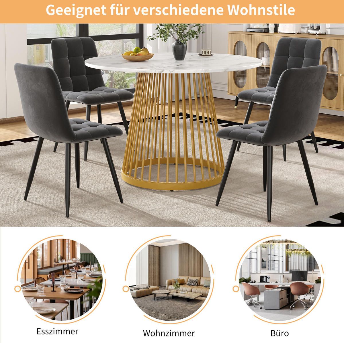 ESSTISCH 80/76/80 cm Weiß/Goldfarben aus MDF und Metall mit verstellbaren Füßen - Goldfarben, Holzwerkstoff (80/80/76cm) - OKMYHOME