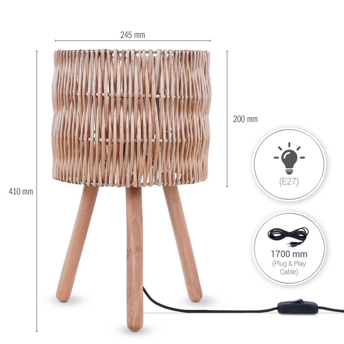 TISCHLAMPE Jorge Tl - Naturfarben, Holz (24.5/24.5/41cm) - Paco Home