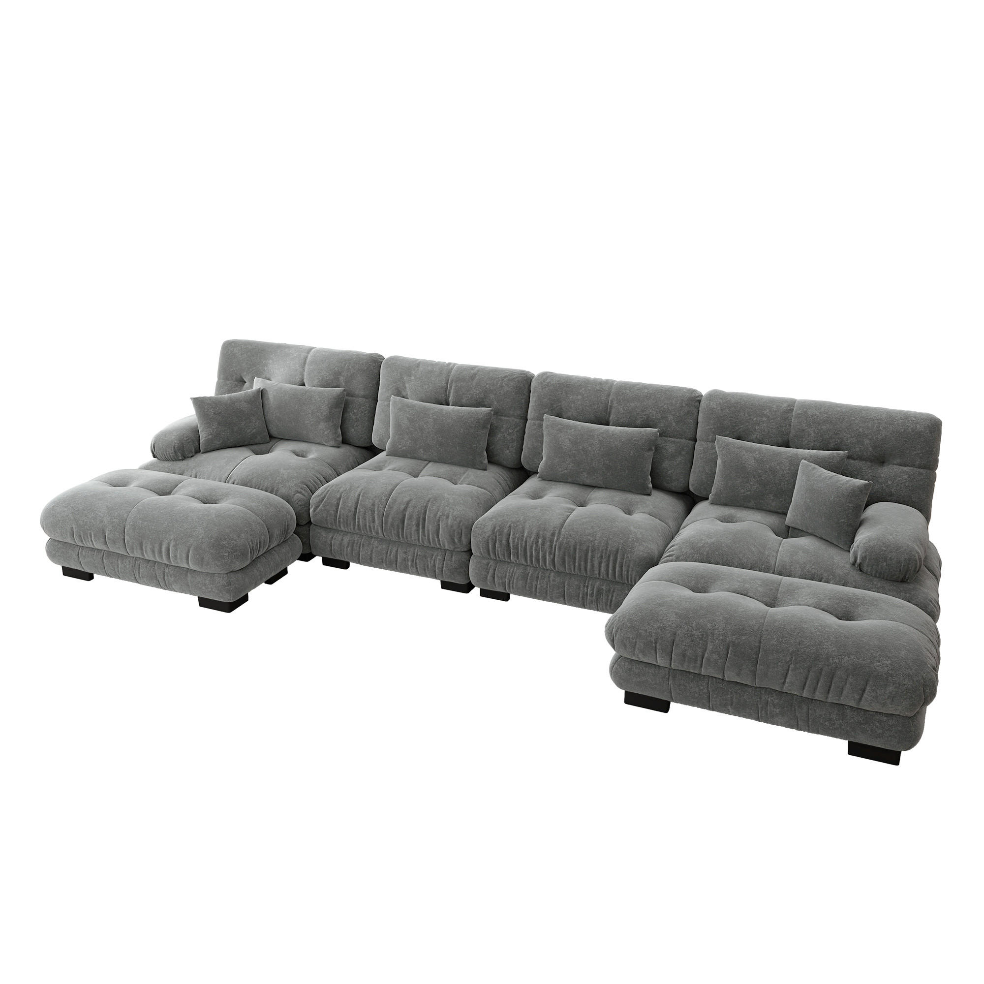 WOHNLANDSCHAFT Chenille Grau mit Ottomane - Grau, Textil (406/81/145cm) - WISHDOR