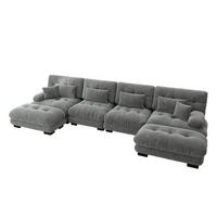 WOHNLANDSCHAFT Chenille Grau mit Ottomane - Grau, Textil (406/81/145cm) - WISHDOR