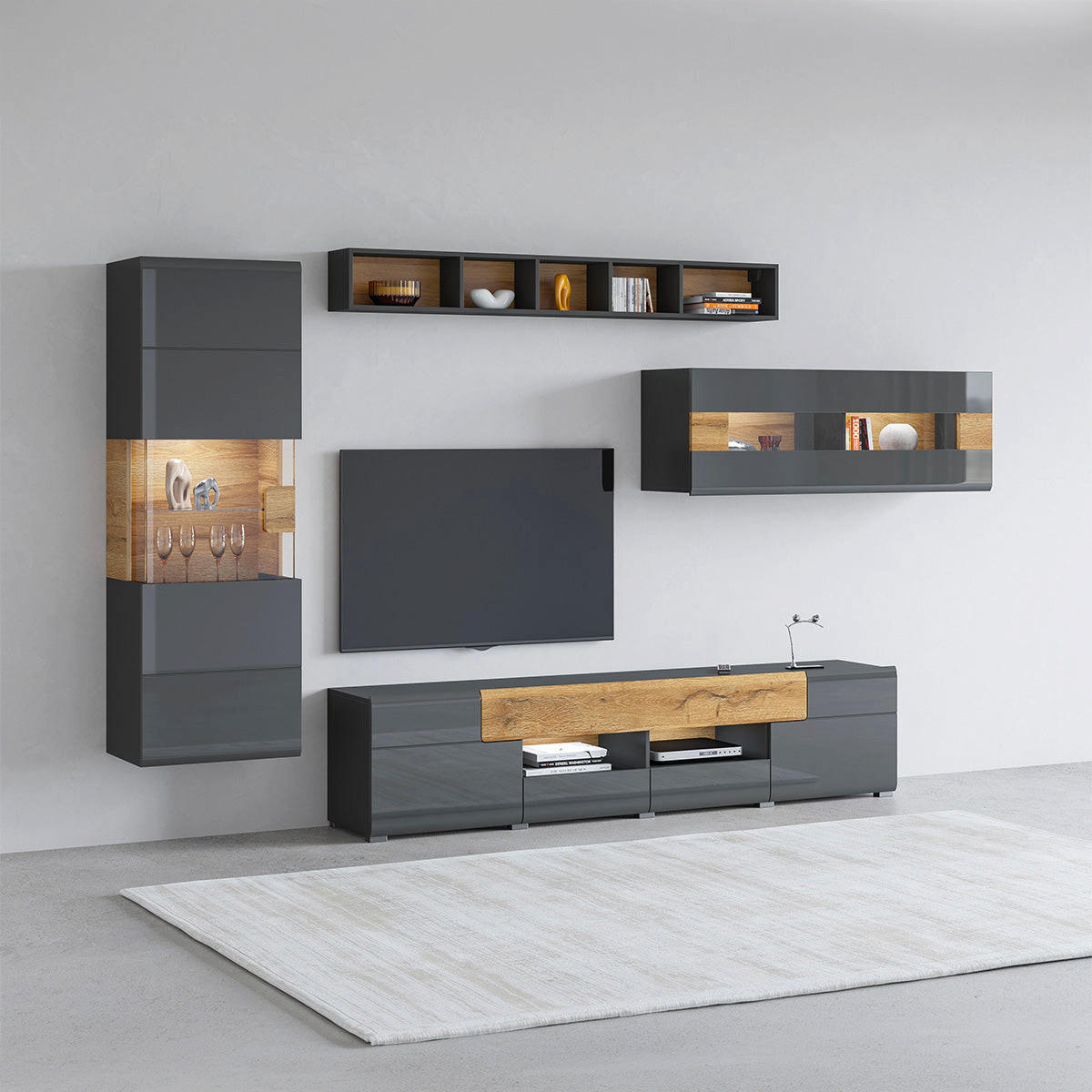 VITRINE Jules Grau und Holz - Grau, Holzwerkstoff (53/159/39cm) - Petits-meubles