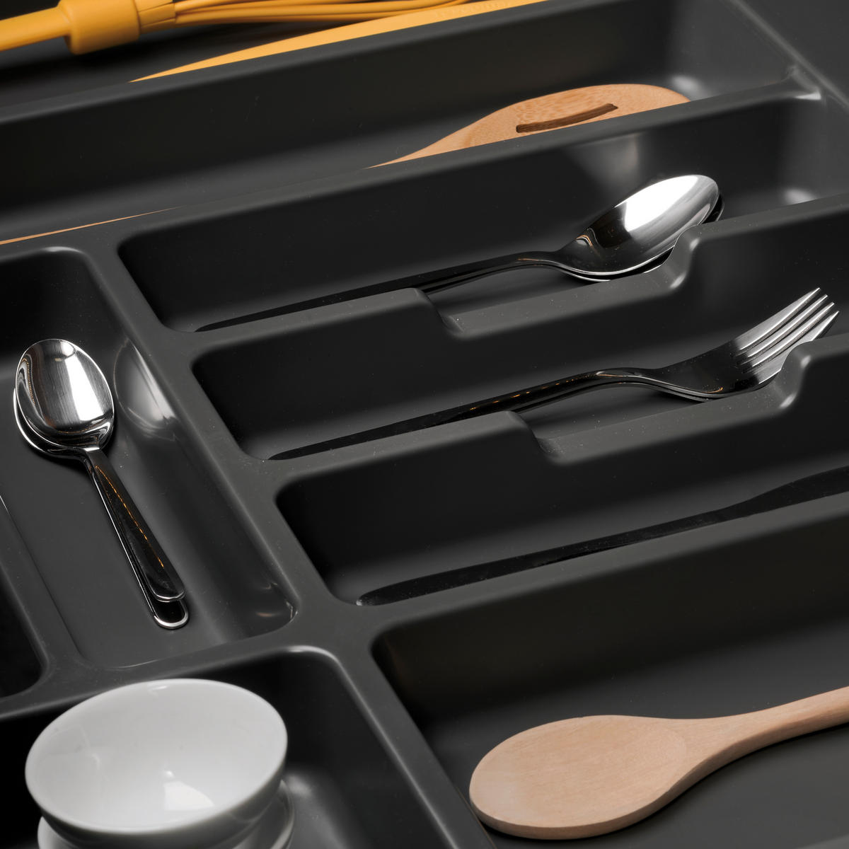 BESTECKEINSATZ Optima Vertex/Concept, Tiefe 500mm, Plattenstärkenstärke 16mm, Modul 900mm, Kunststoff, Anthrazitgrau - Anthrazit, Kunststoff (86.5/5/52cm) - EMUCA