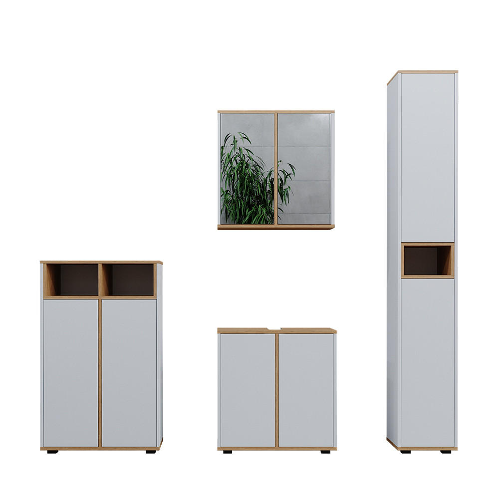 BADMÖBEL-SET Didi Weiß/Artisan 4 Teile mit Hochschrank und Midischrank mit Türen - Weiß/Eiche Artisan, Holzwerkstoff (60/62/30cm) - Vicco