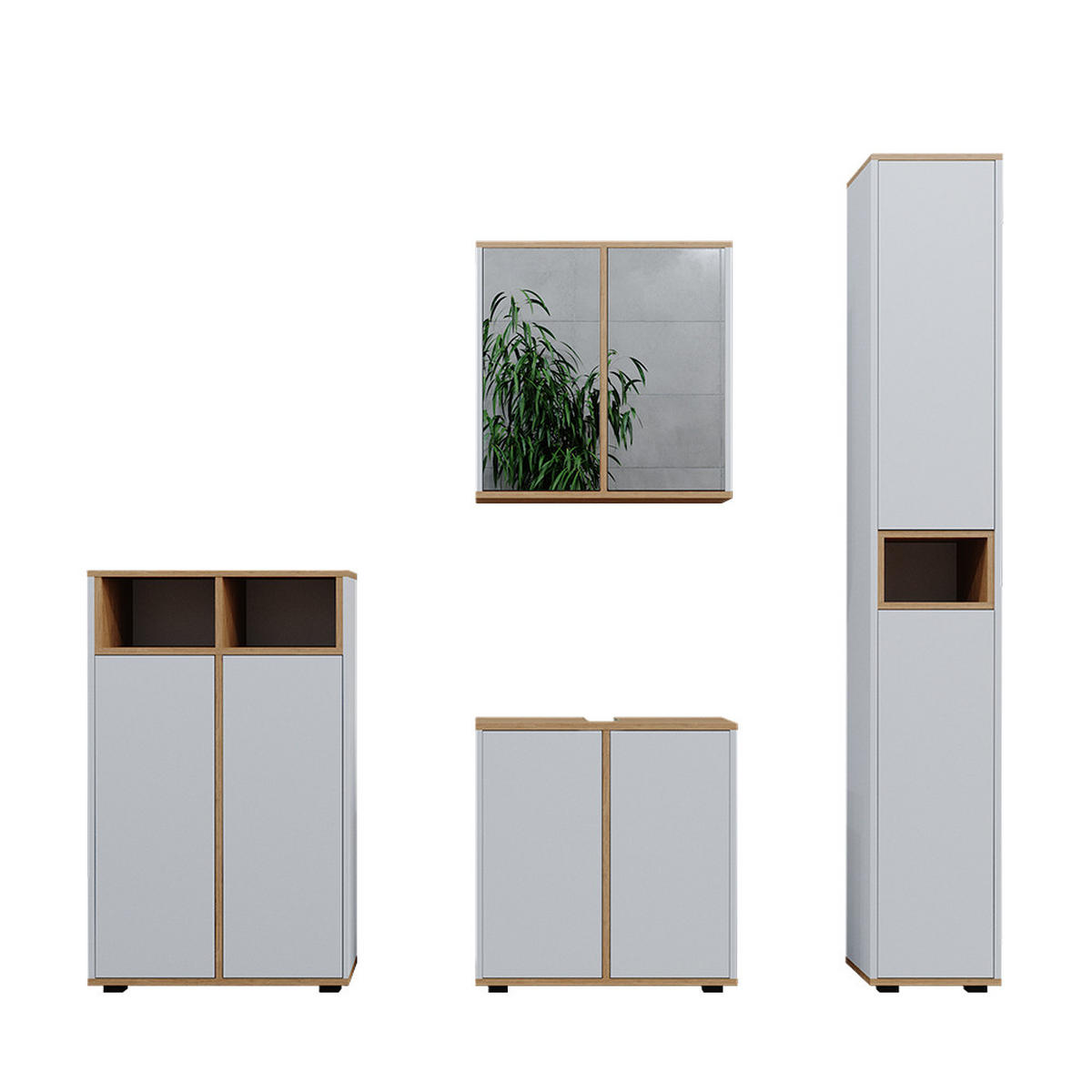 BADMÖBEL-SET Didi Weiß/Artisan 4 Teile mit Hochschrank und Midischrank mit Türen - Weiß/Eiche Artisan, Holzwerkstoff (60/62/30cm) - Vicco