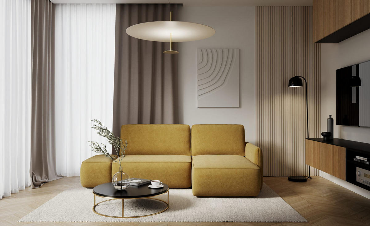 ECKSOFA mit Schlaffunktion Gelb - Gelb, Textil (229/148cm) - Furnisell