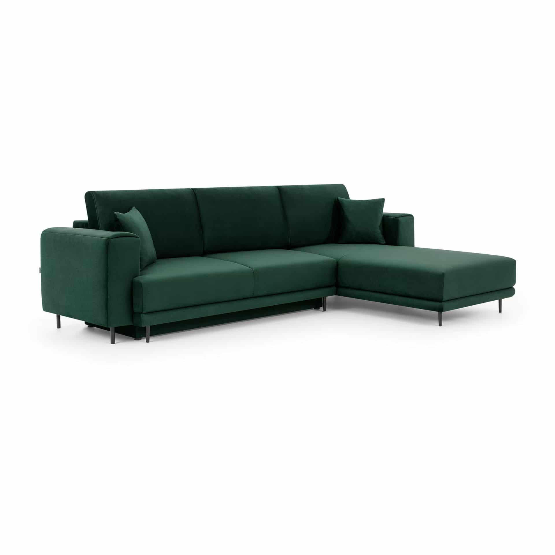 ECKSOFA mit Schlaffunktion und Bettkasten, Loco-Stoff - Dunkelgrün/Schwarz, Textil/Metall (190/289cm) - Eltap