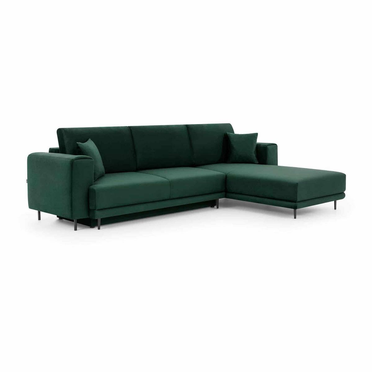 ECKSOFA mit Schlaffunktion und Bettkasten, Loco-Stoff - Dunkelgrün/Schwarz, Textil/Metall (190/289cm) - Eltap