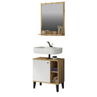 BADMÖBEL-SET 2-teilig weiß, Evoke Eiche, Badkombination, 60 cm - Eichefarben/Schwarz, Glas/Holzwerkstoff (60/190/33cm) - Furn.Design