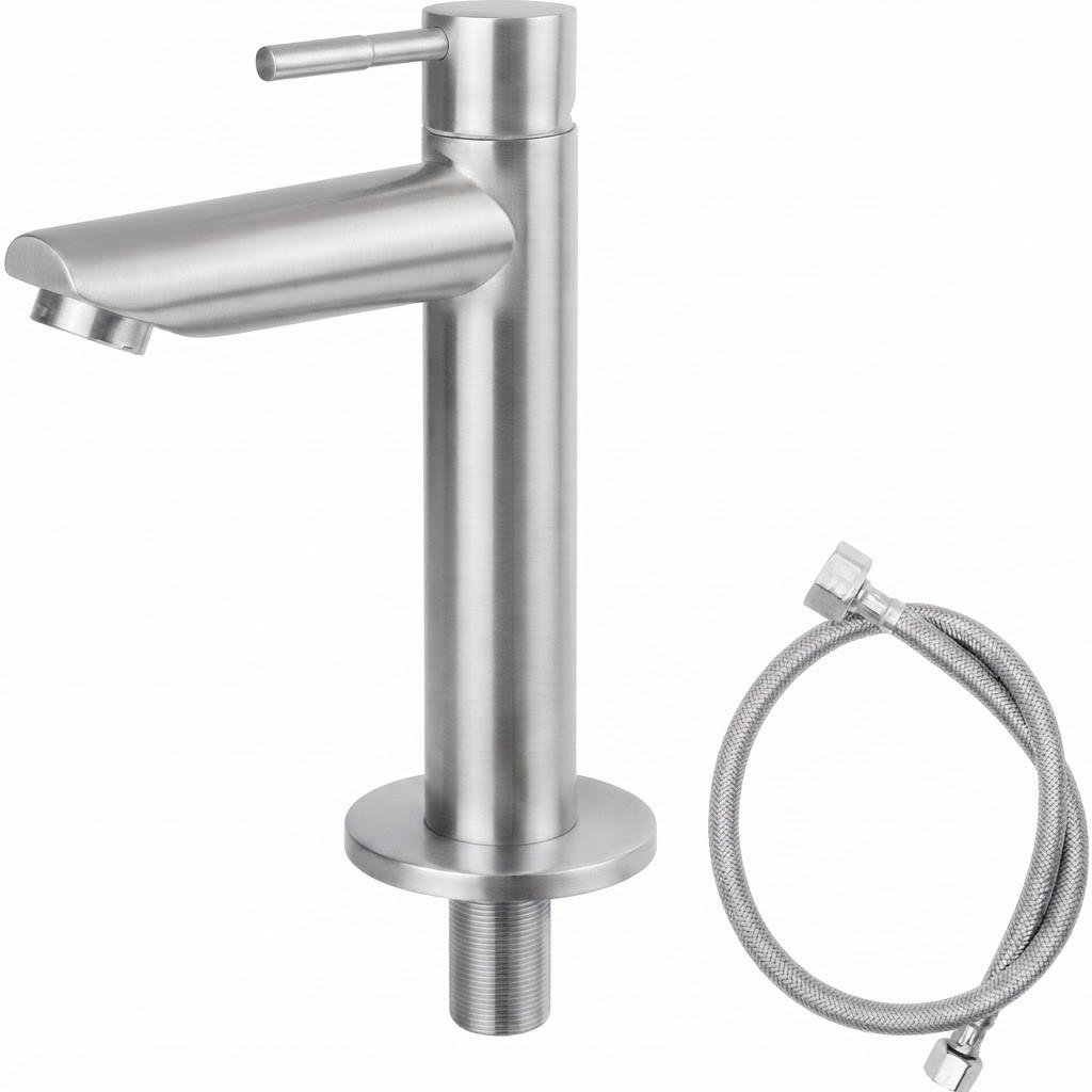 BADEZIMMERARMATUR, 140 x 305 mm, mit 60 cm Schlauch，Silberner - Silberfarben, Metall (33/6/17cm) - Vallsero