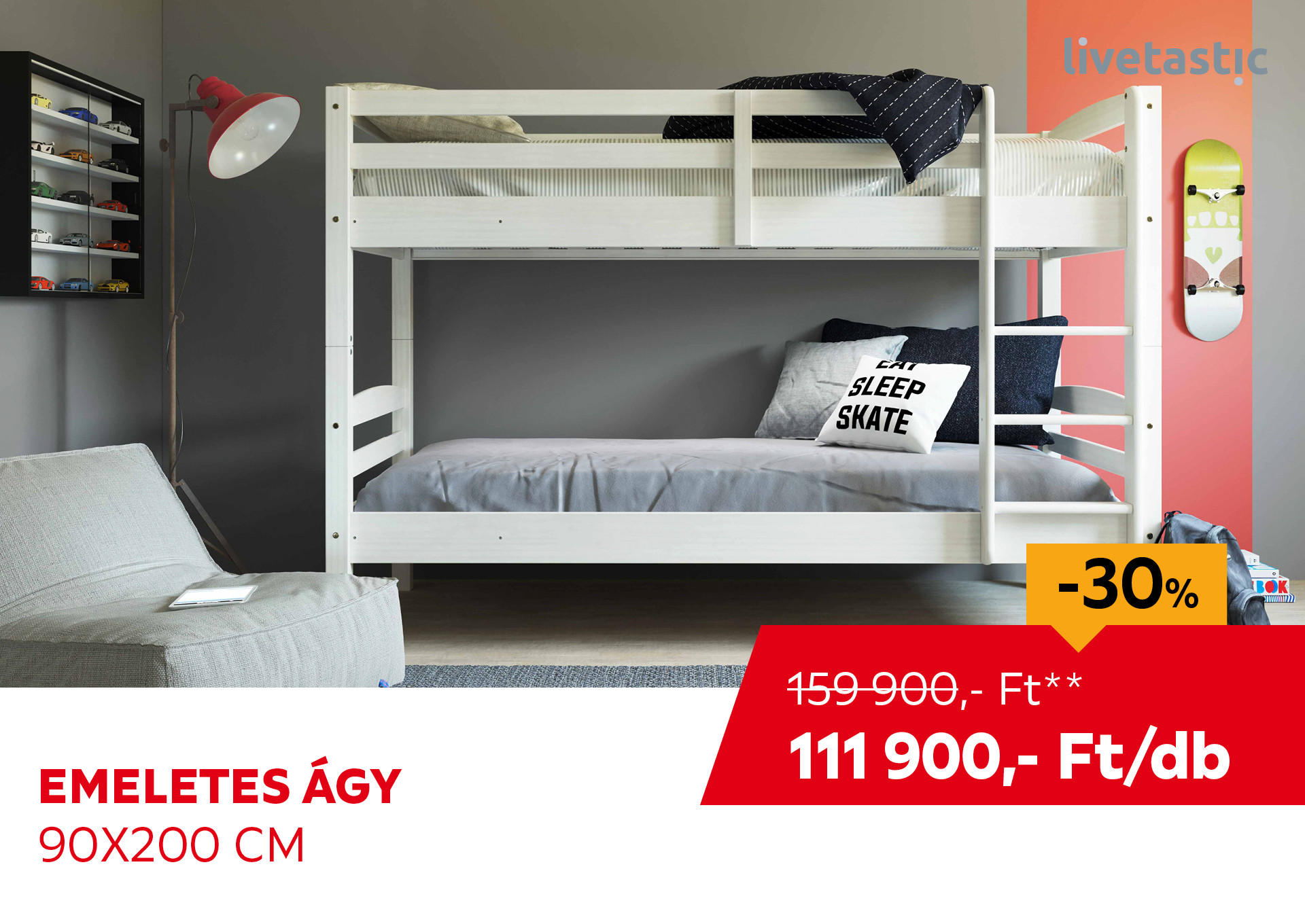 EMELETES ÁGY Kb. 90x200 cm Kiemelt termék 159900 Ft.- helyett 111900 Ft.-