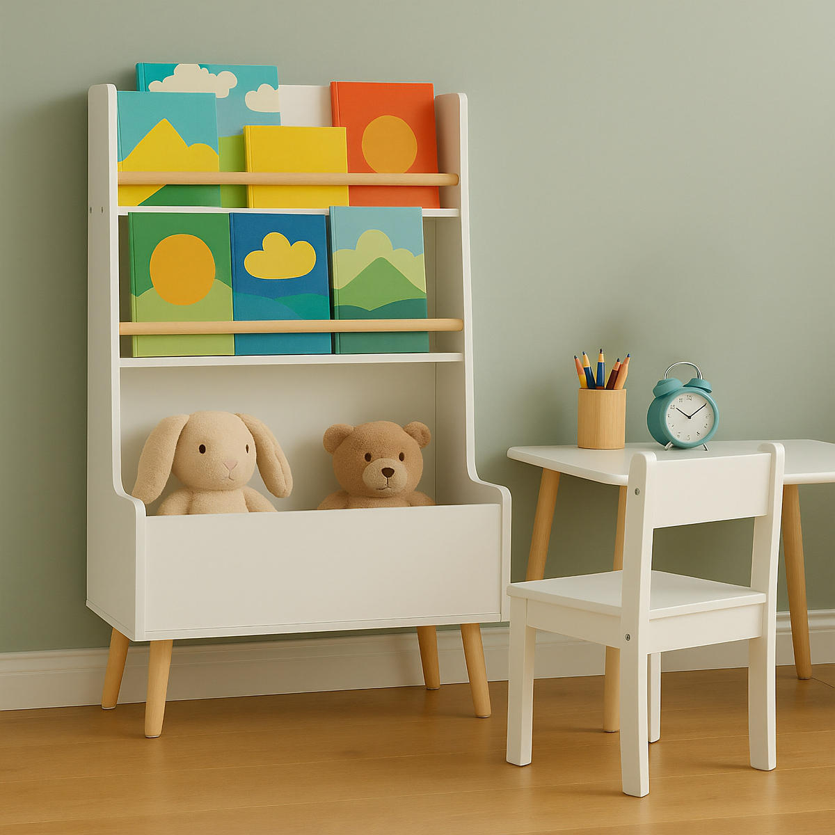 KINDERREGAL - Weiß, Holz/Holzwerkstoff (68/94/32cm) - Relaxdays