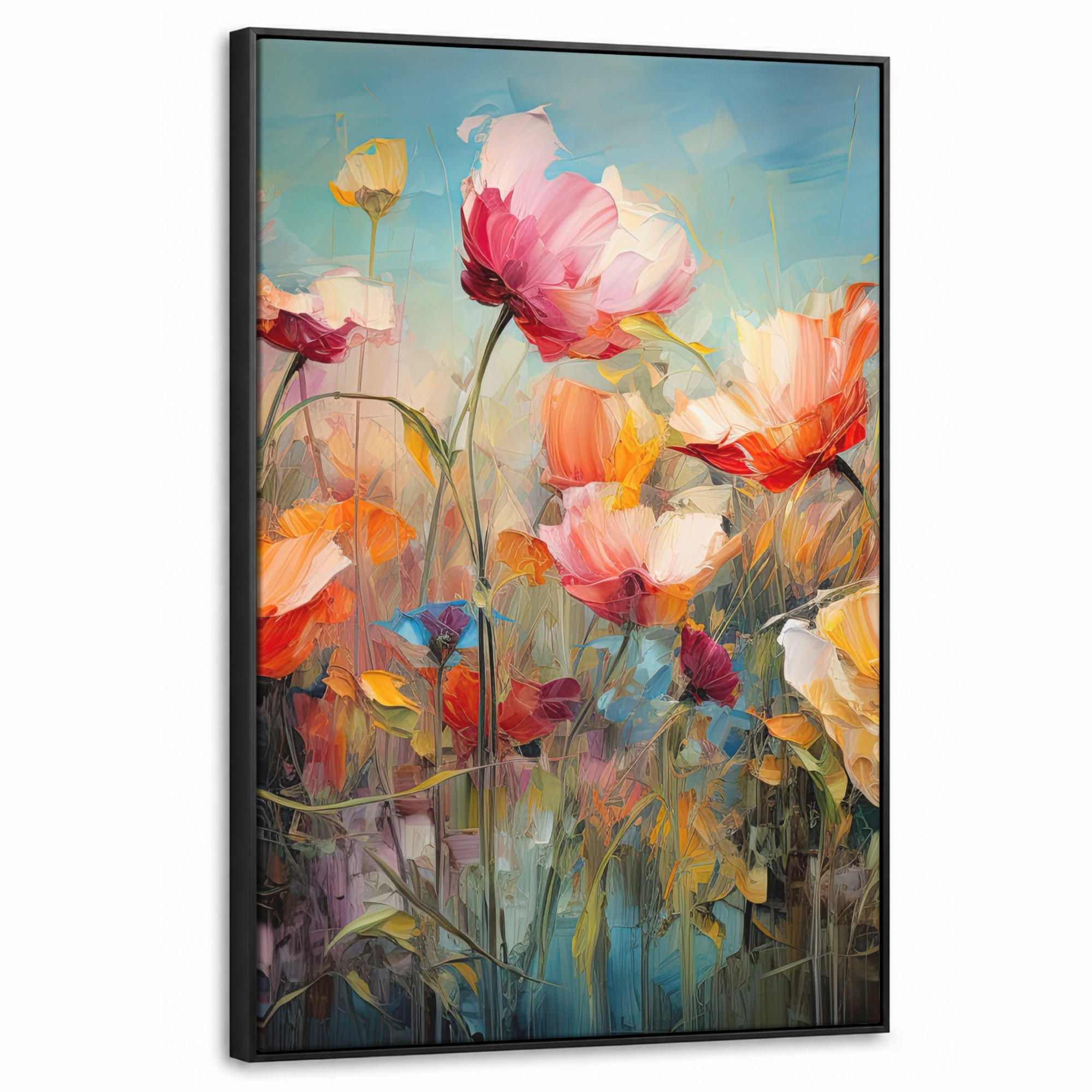 LEINWAND Bilder mit Rahmen - Blumen - Aquarell - Kunst - Botanisch - Natur - 60x90 - Orange, Textil (60/90cm) - MuchoWow
