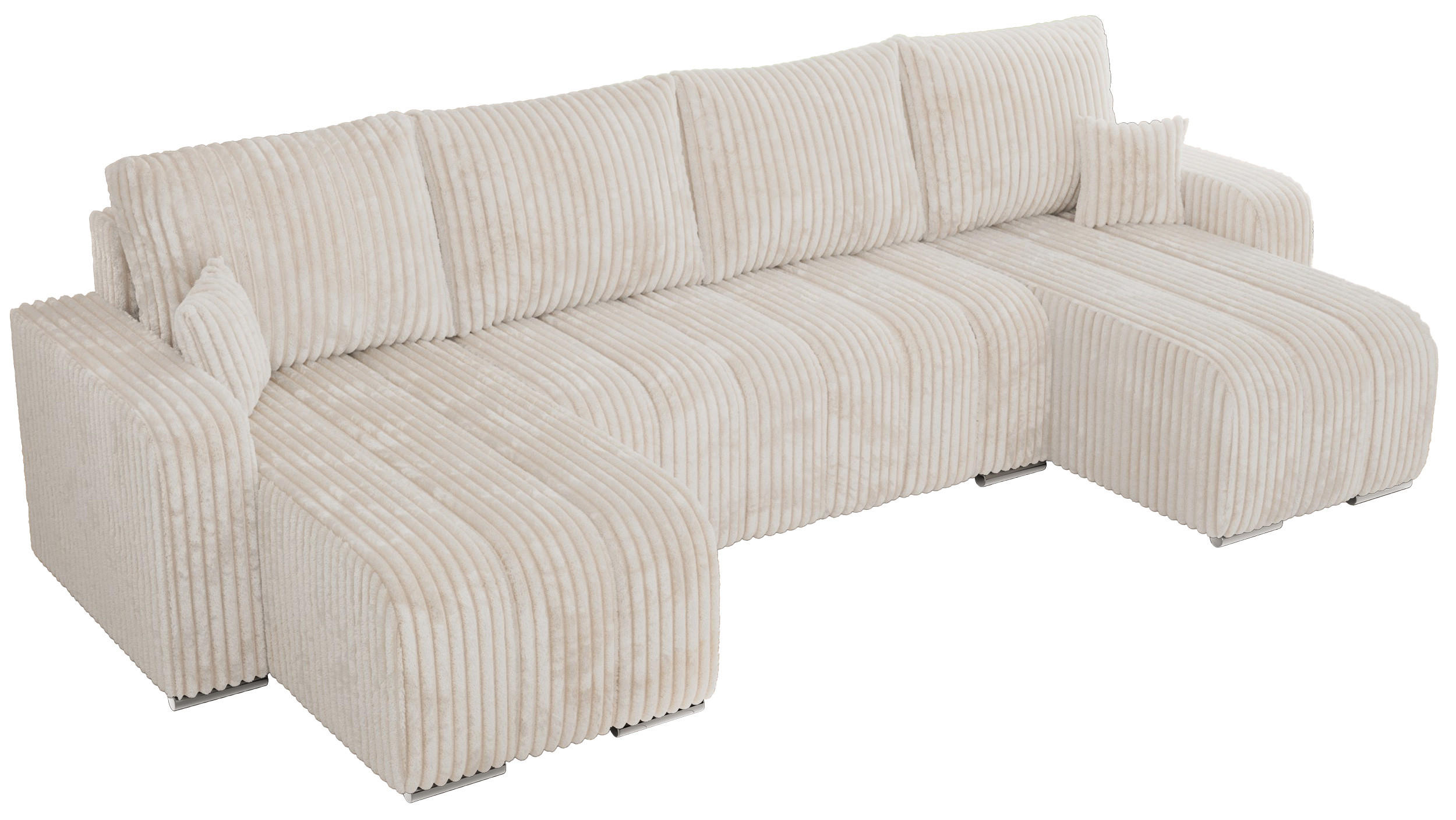 WOHNLANDSCHAFT KIRASSO U Beige Cord - Beige/Grau, Textil/Metall (320/86/147cm) - MKS
