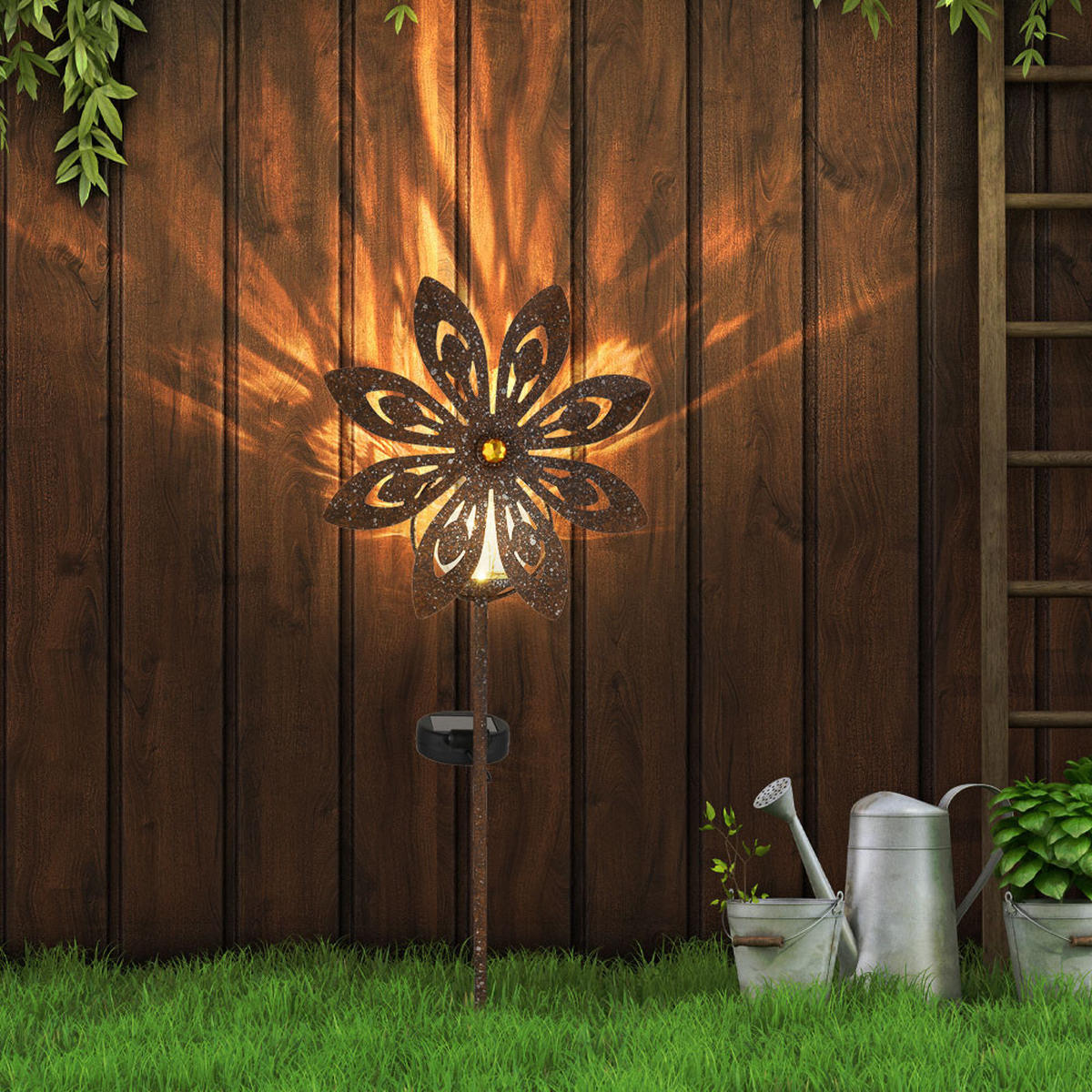 LED AUSSENLEUCHTE Metall Rostfarbe 2er Set - Braun, Metall (32/17.5/124cm) - Globo Lighting