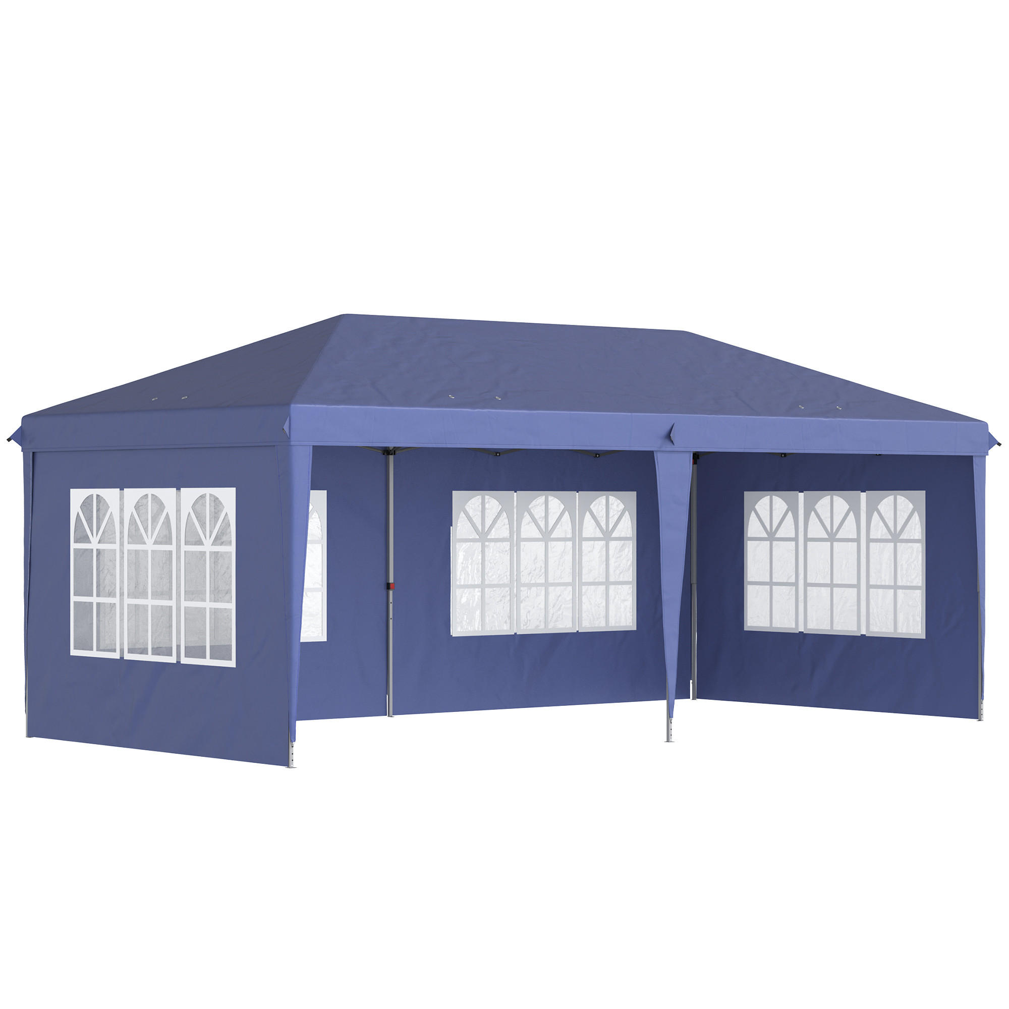 FALTPAVILLON 6 x 3 m, halboffen, abnehmbare Seitenwände, große Fenster, Tragetasche, Stahlrahmen, blau - Blau, Metall (585/270/295cm)