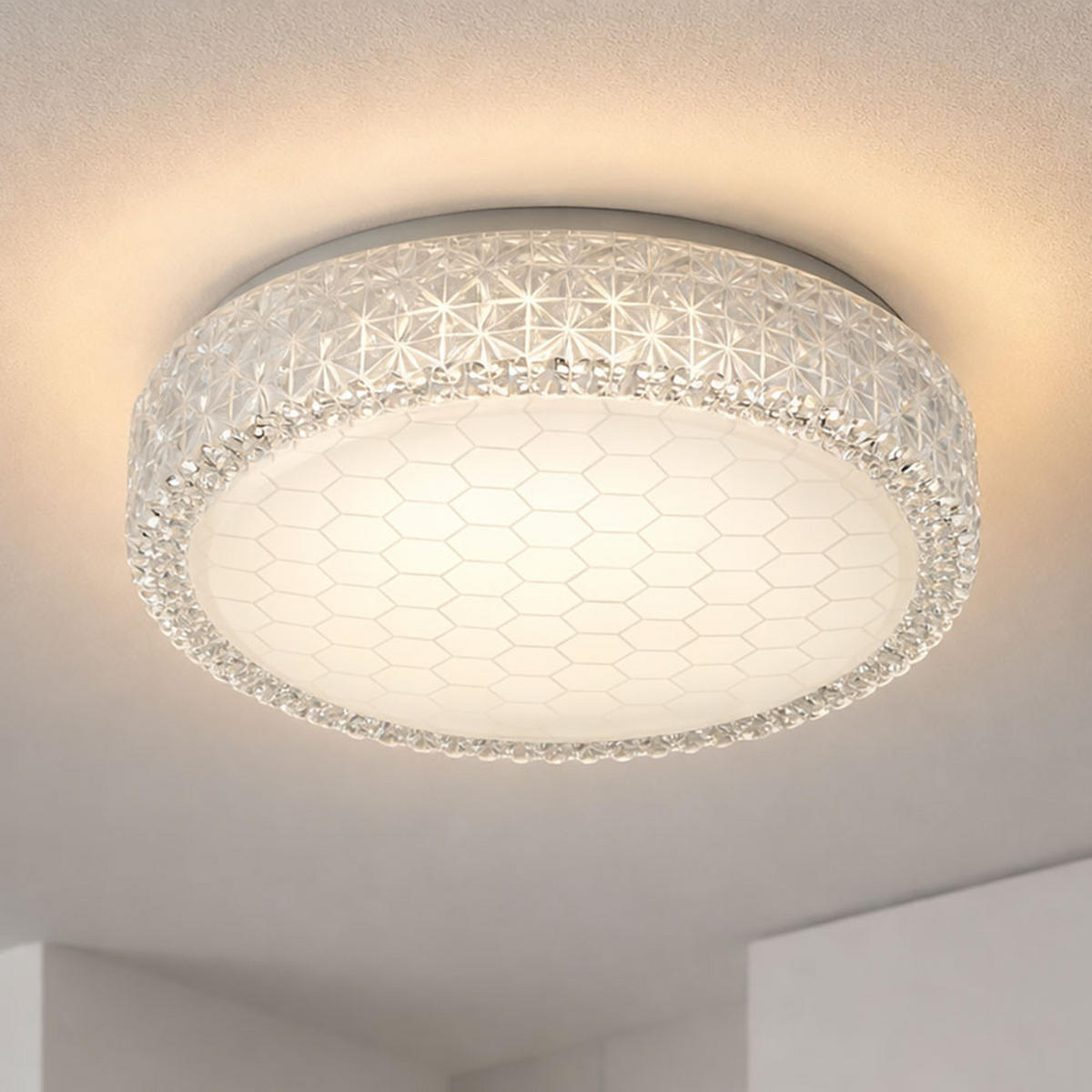 LED DECKENLEUCHTE Metall Silber Kristalloptik - Silberfarben, Metall (28/28/9cm)