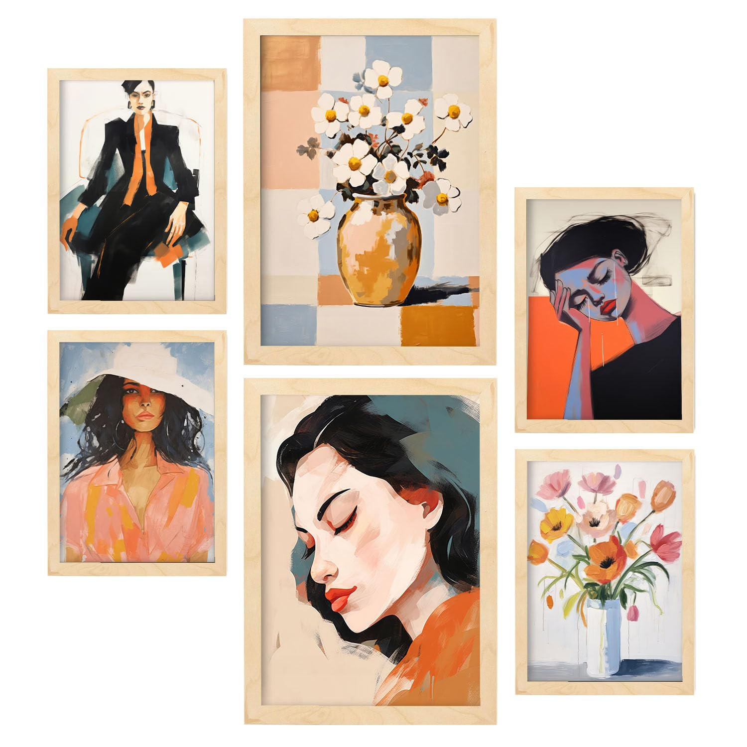 POSTER Set Mit 6 Tapfere Frau A3 & A4 Rahmen Aus Hellem Holz - Beige, Papier (29/3cm) - Nacnic