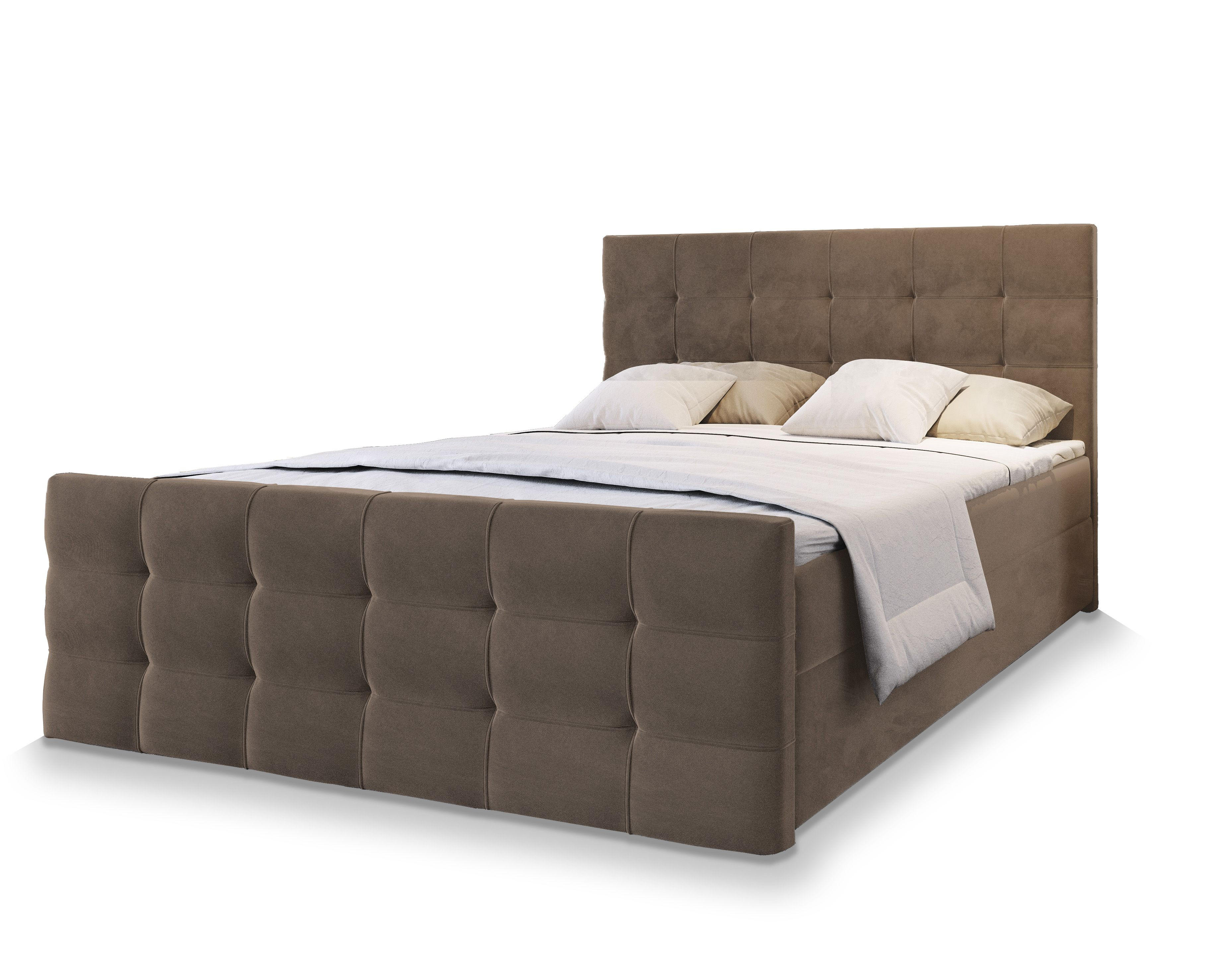 BOXBETT AMON 180x200 cm mit Matratze und Topper - Braun - Braun, Holz (180/200cm) - MASSENO