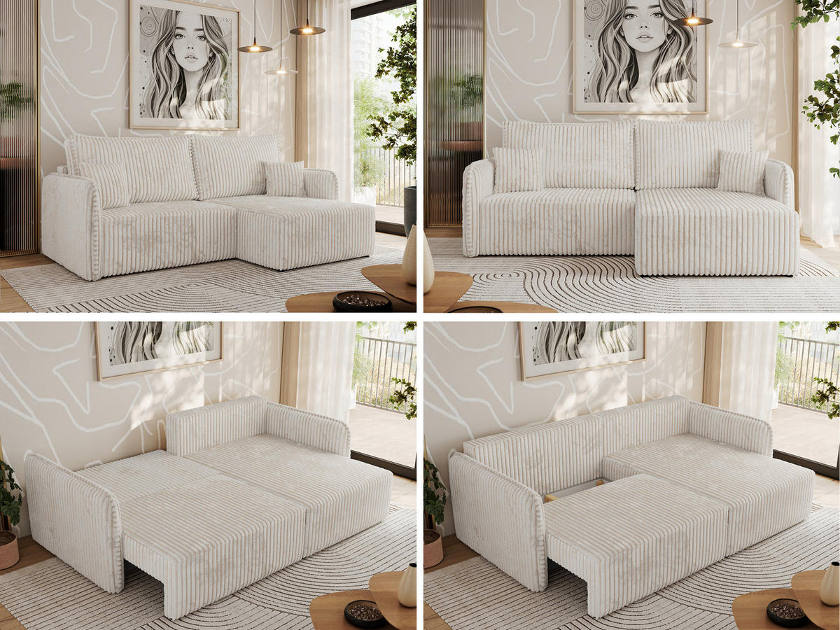 ECKSCHLAFSOFA MESTO L Beige Cord - rechts - Beige/Schwarz, Kunststoff/Textil (147/227cm) - MKS