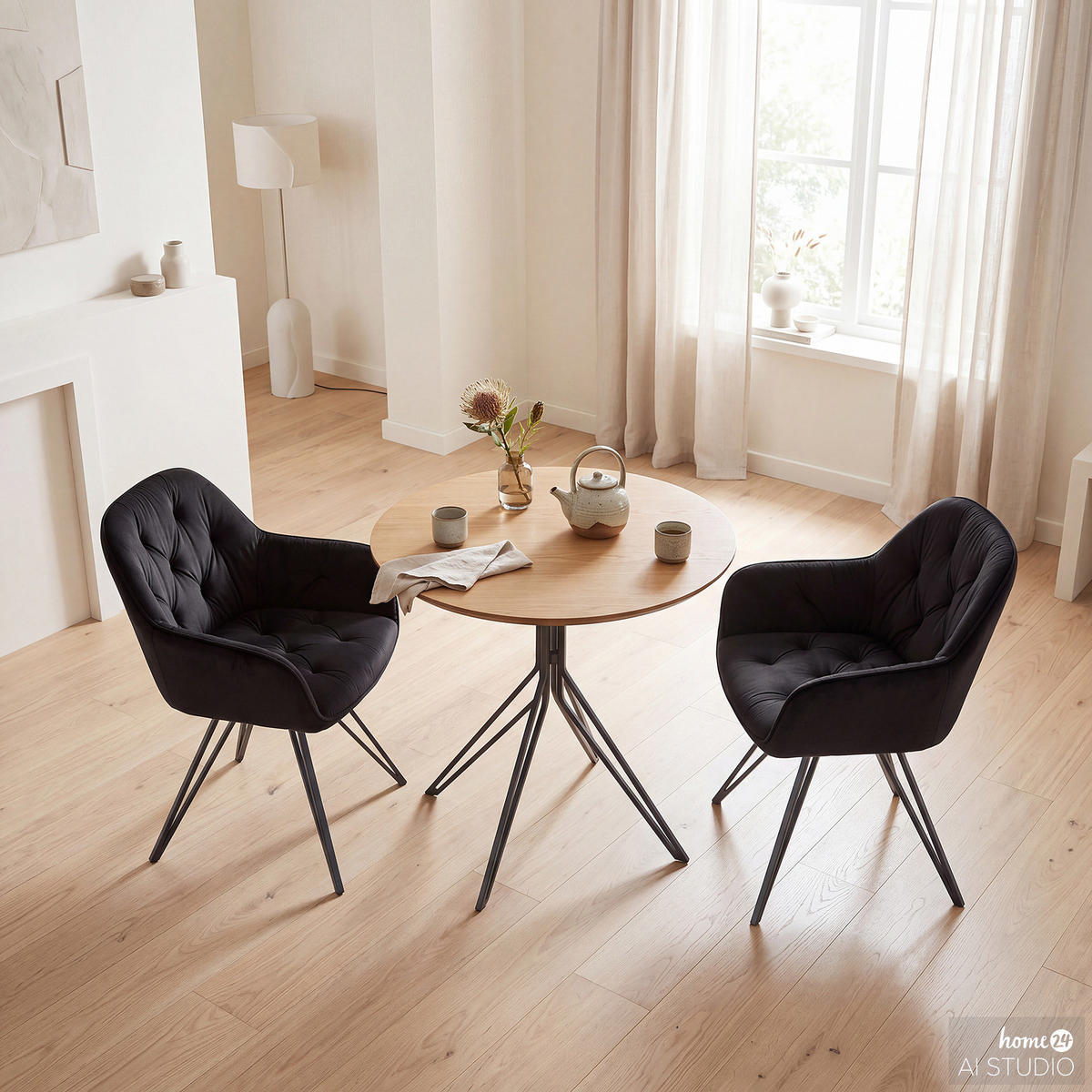 DREHBARER ARMLEHNENSTUHL - 2er-Set - Schwarz, Textil/Metall (61/82/62cm) - home24