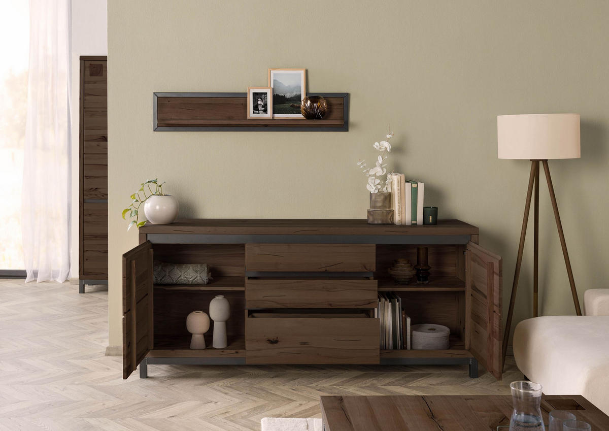 SIDEBOARD Kernbuche 190x45x85 tabacco braun geölt VILLANDERS #251 - Braun, Holz (190/85/45cm) - Massivmoebel24