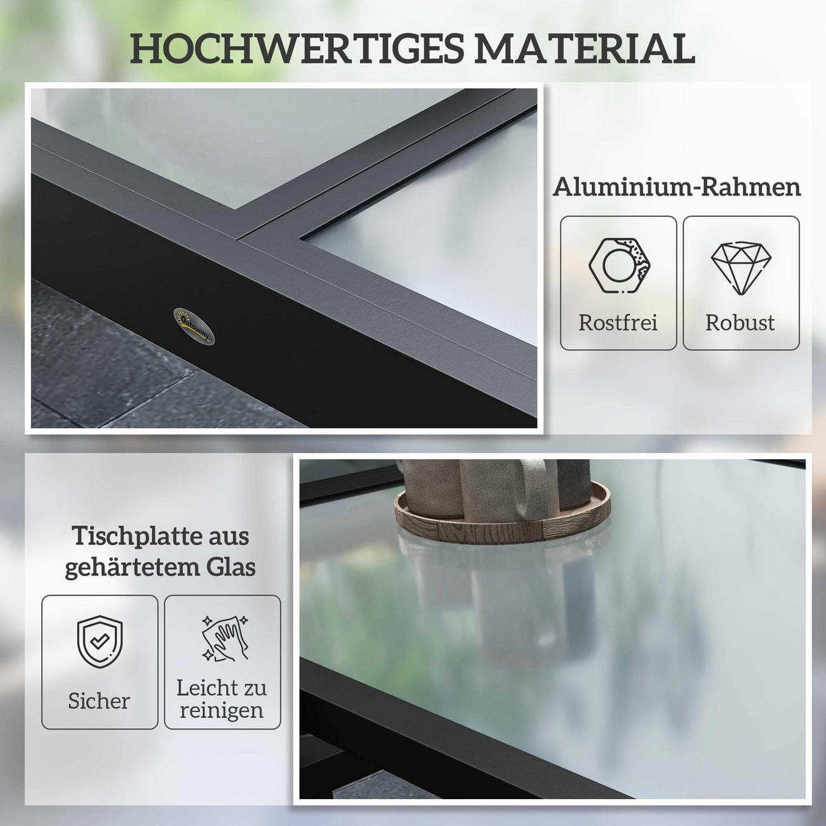 GARTENTISCH ausziehbar Aluminium 160x80 cm Wetterfest Buffettisch rutschfest - Schwarz, Metall (160/80/75cm) - Outsunny