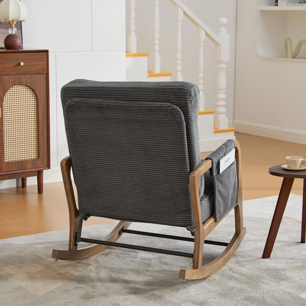 SCHAUKELSTUHL Relaxsessel mit Fußstütze,verstellbarer Rückenlehne,Cord,Grau - Grau, Textil (70/92/80cm) - LVHOM