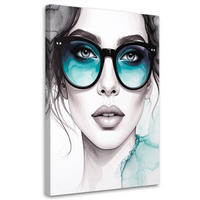 LEINWANDBILD Porträt einer Frau mit Brille 70x100cm - Blau, Textil (70/100cm) - Feeby