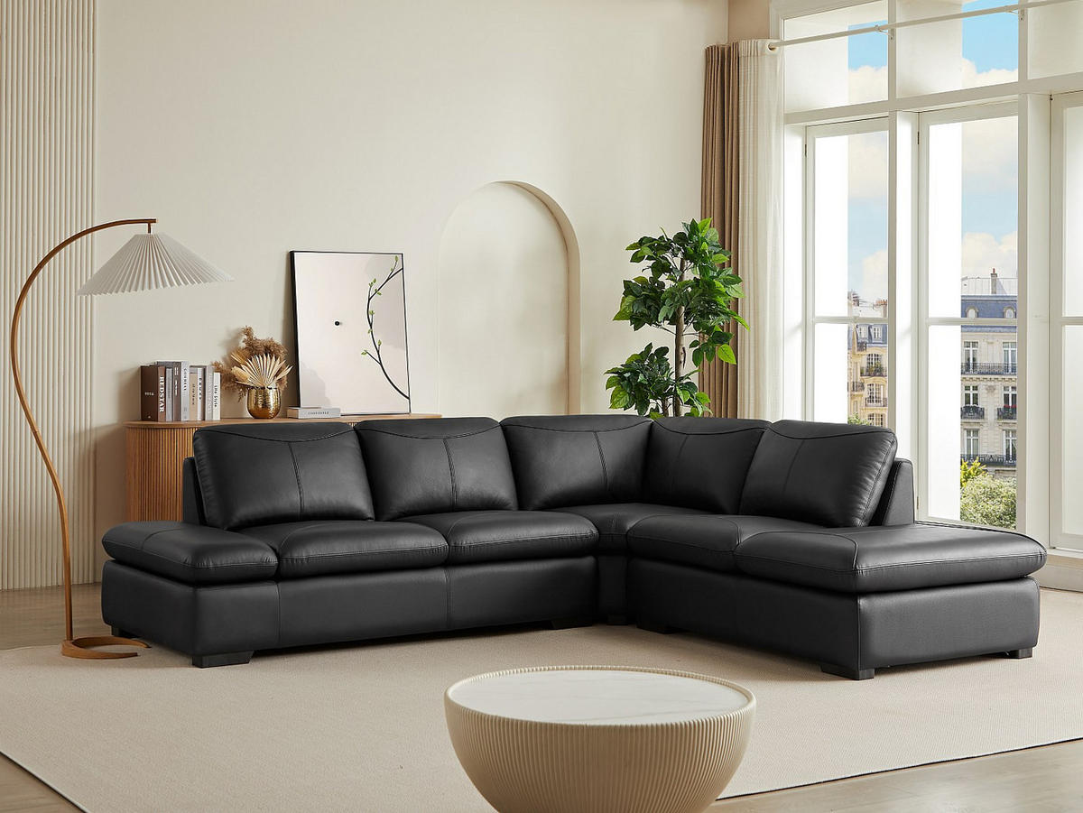 SOFA - 5 Personen - leder - schwarz Onyx - Schwarz, Leder (268/79/231cm) - Vente-Unique