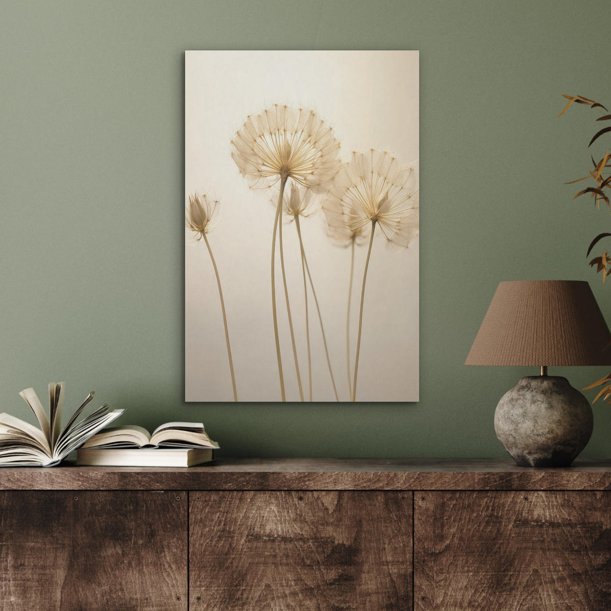 AKUSTIKBILD Sonnenlicht - Löwenzahn - Botanisch - Blumen Kunstdruck Schlafzimmer 50x70 cm - Creme, Kunststoff (50/70/0.9cm) - MuchoWow