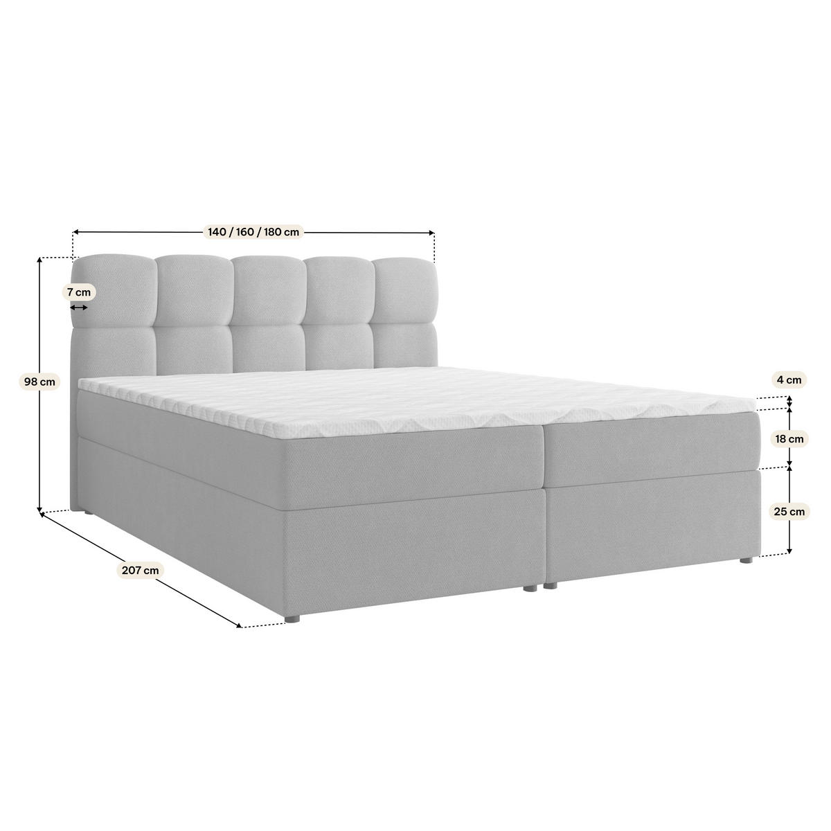 BOXBETT MERU 140x200 cm mit Matratze und Topper - Blau - Blau, Holz (140/200cm) - MASSENO