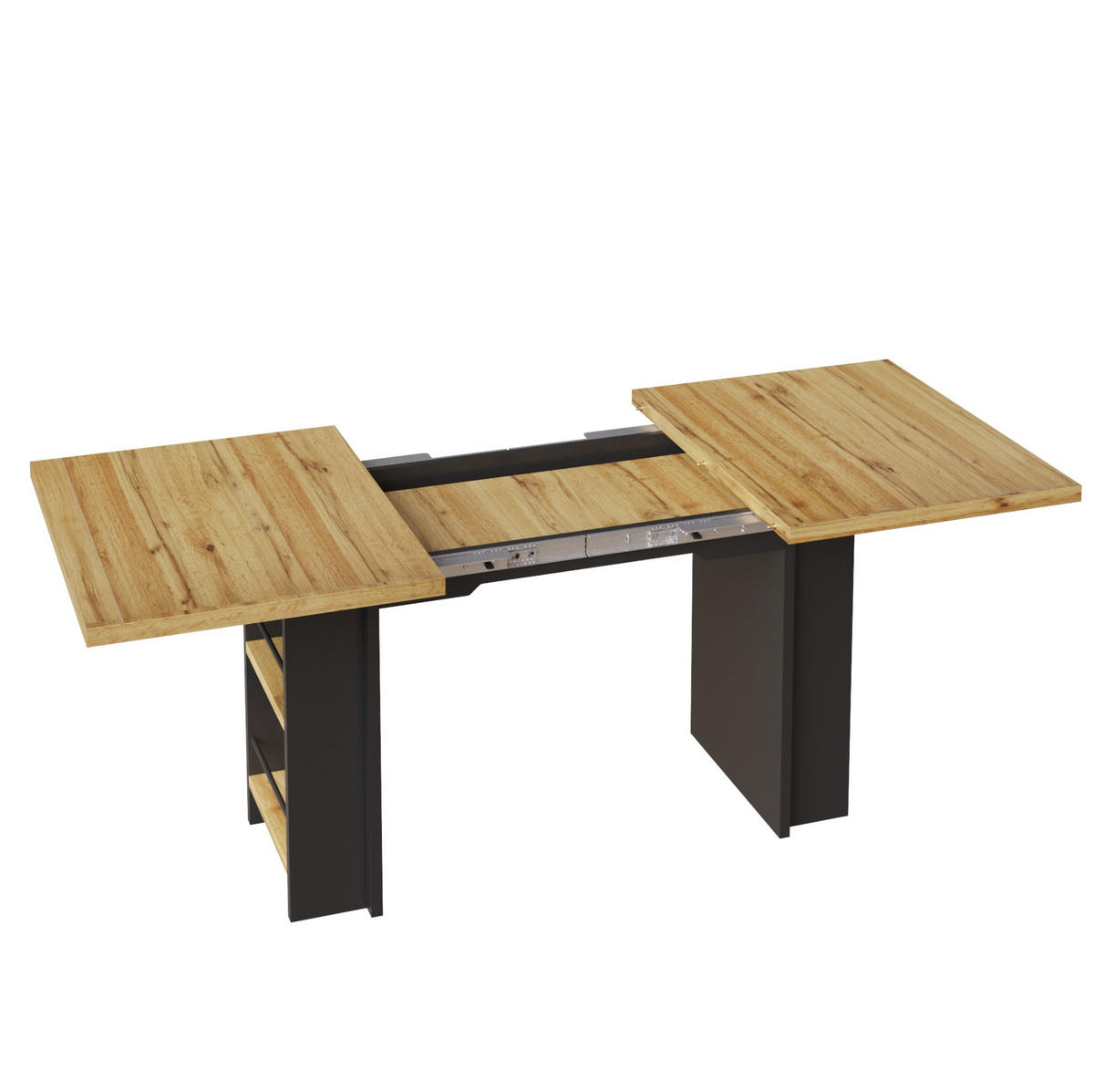 AUSZIEHTISCH aus MDF 120-160x80x75 cm Naturfarben mit Regalen, Stauraum und verstellbarer Tischplatte - Braun, Holzwerkstoff (120/80/75cm) - Modfu