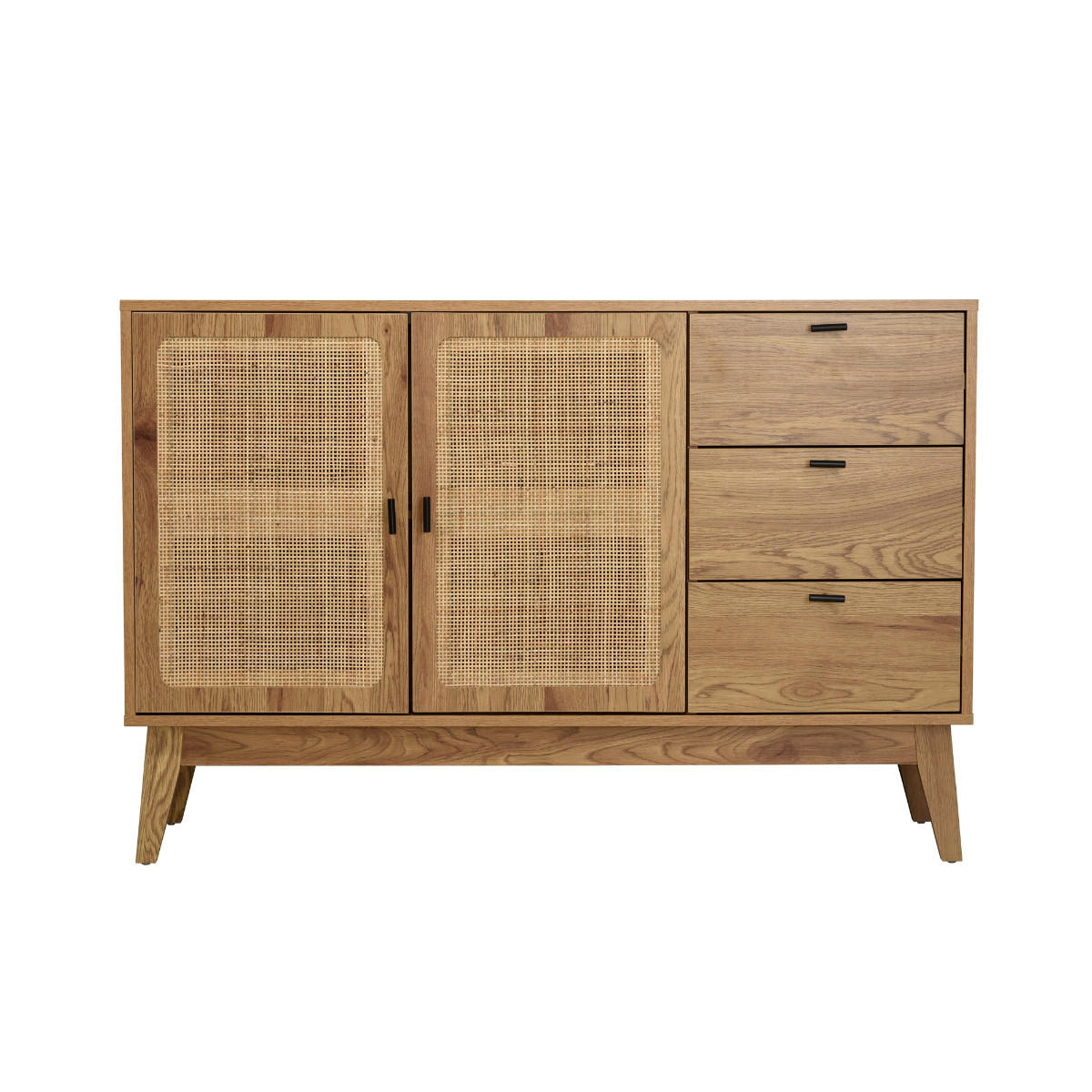 SIDEBOARD mit 2 Türen und 3 Schubladen mit Rattan-Fronten 40/80/120 cm - Eschefarben, Holzwerkstoff (40/80/46cm) - Calicosy