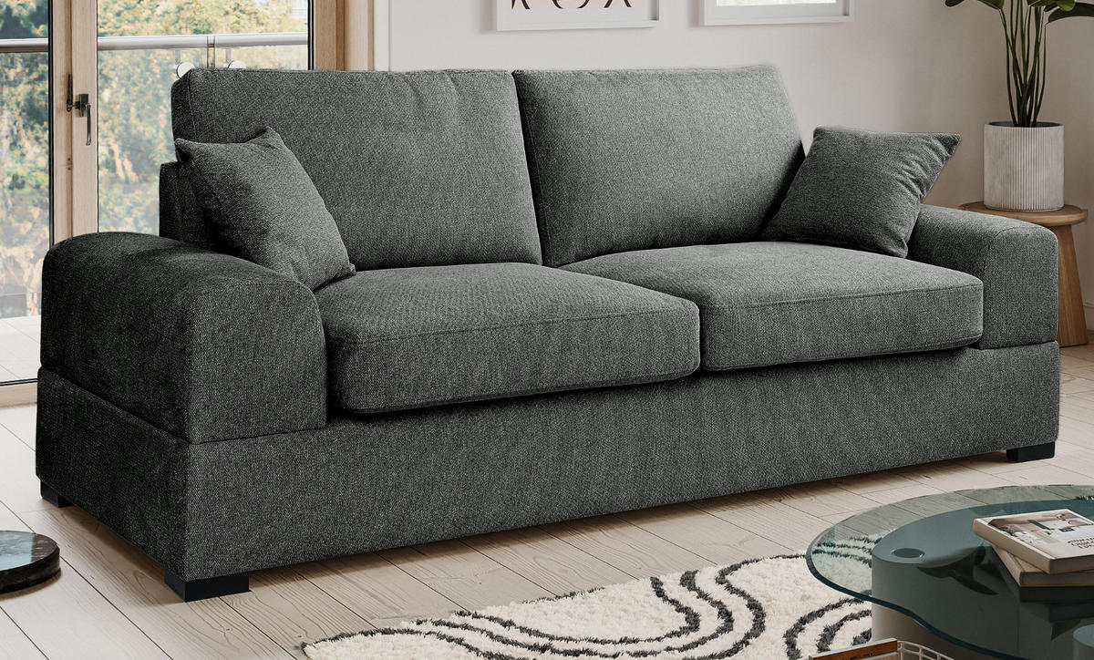 SOFA grau Strukturstoff, Couch 3-Sitzer 221 cm mit Premium Kaltschaum - Schwarz/Grau, Holz/Textil (221/90/93cm) - Inn.Furn