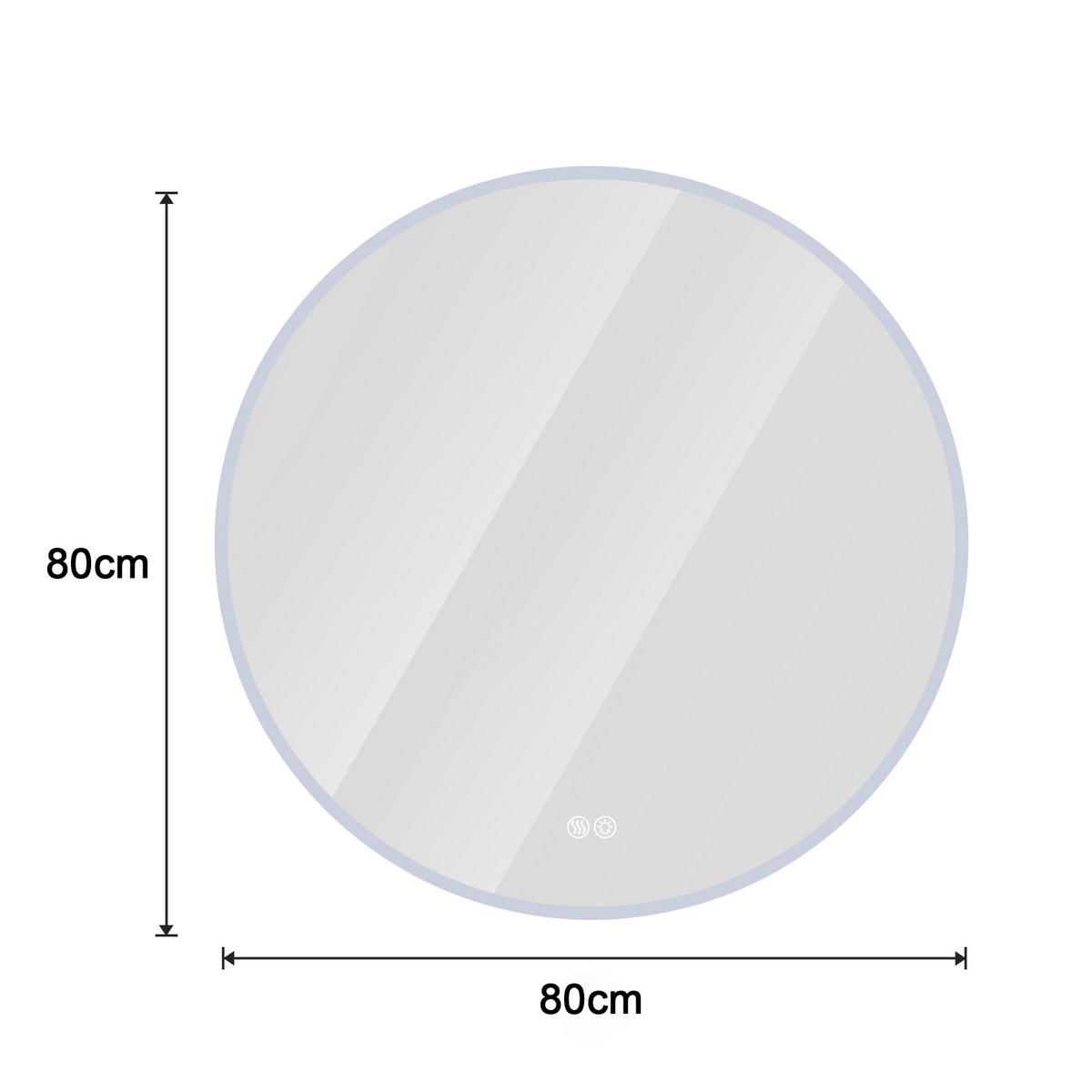 RUNDER LED Badezimmerspiegel 80cm Silber, 3 Lichtfarben dimmbar mit Entspiegelung - Silberfarben, Glas (80/3/80cm) - Modfu