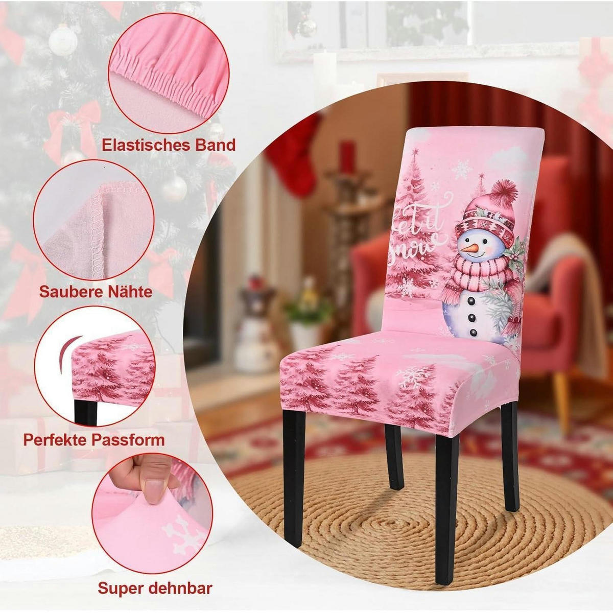STUHLHUSSEN 4er Set Weihnachts-Design Rosa - Rosa, Textil (40/42cm)