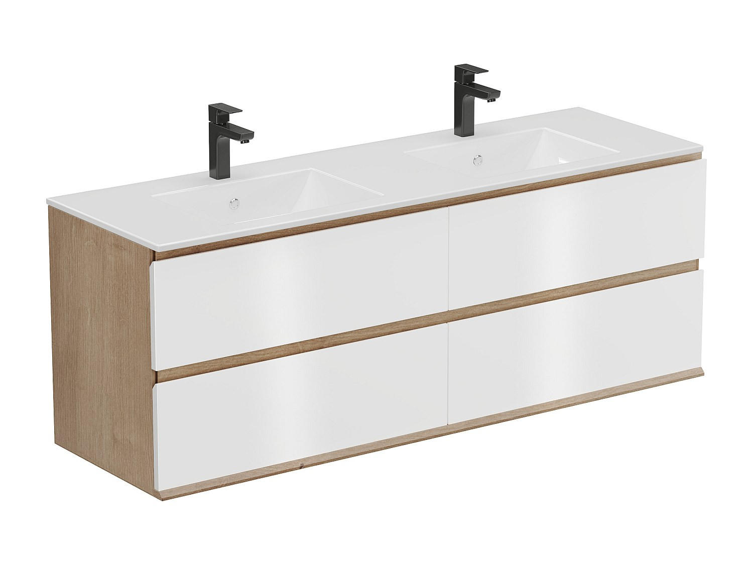 DOPPELWASCHTISCH - 150 cmcm x 45.5 cmcm - Holz, Platte - Naturfarben Hell, Weiß - SABURI - Naturfarben/Weiß, Holz (150/55/45.5cm) - Vente-Unique