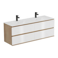 DOPPELWASCHTISCH - 150 cmcm x 45.5 cmcm - Holz, Platte - Naturfarben Hell, Weiß - SABURI - Naturfarben/Weiß, Holz (150/55/45.5cm) - Vente-Unique