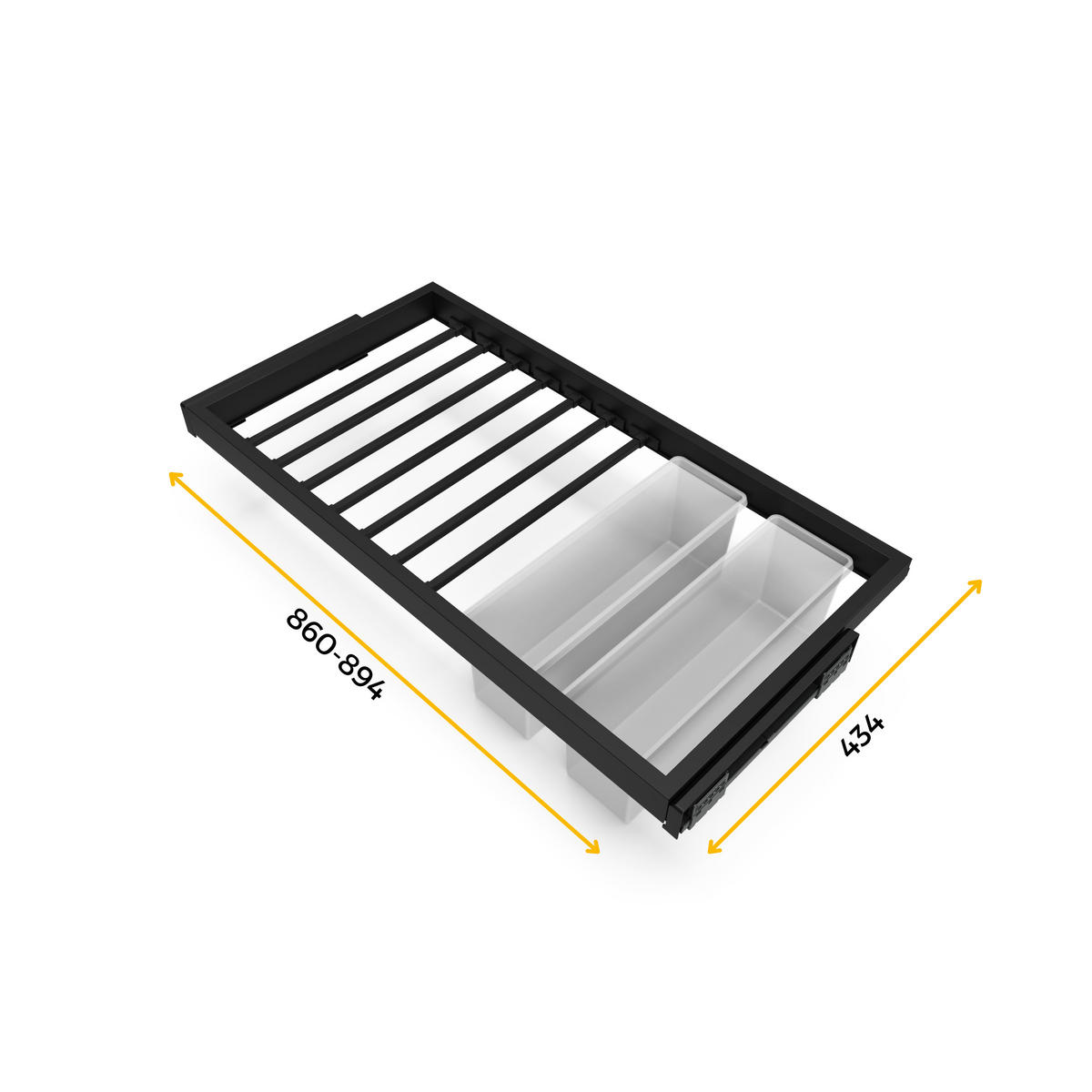 HOSENTRÄGER, 2 Ablagen und sanft schließendem Gleitrahmen für Kleiderschränke, verstellbar, Modul 900mm, Schwarz texturiert 7er-set - Schwarz, Kunststoff (89.4/4/43.4cm) - EMUCA