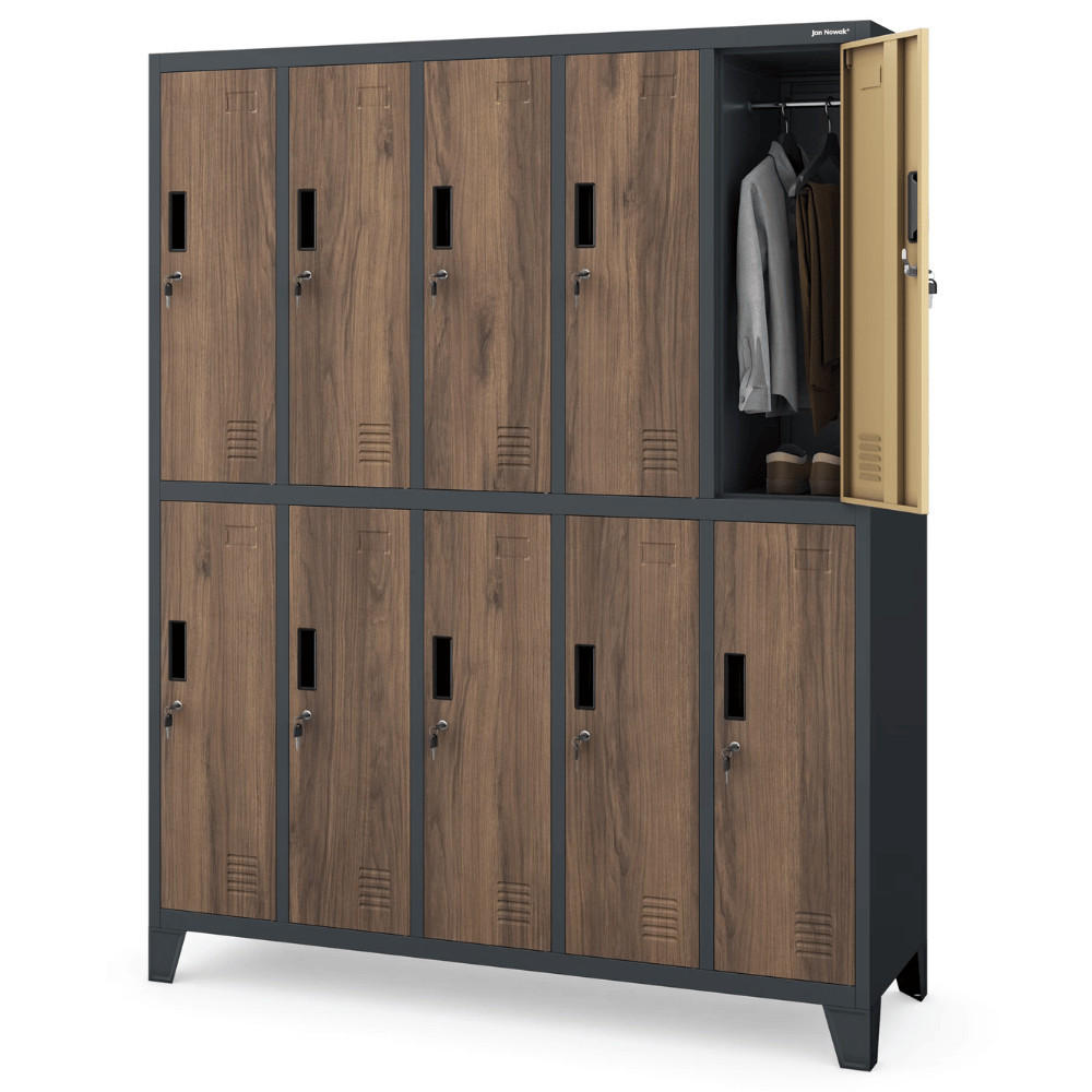 UMKLEIDESCHRANK Spind BERLIN 10 Abteile 172x136x45cm Anthrazit-Nussbaum - Anthrazit, Metall (136/172/45cm) - DELUKE