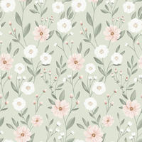 VLIESTAPETE Eden rosa Blumen 50 cm x 10 m grüner Hintergrund - Salbeigrün/Hellrosa, Papier (50/1000cm) - Lilipinso